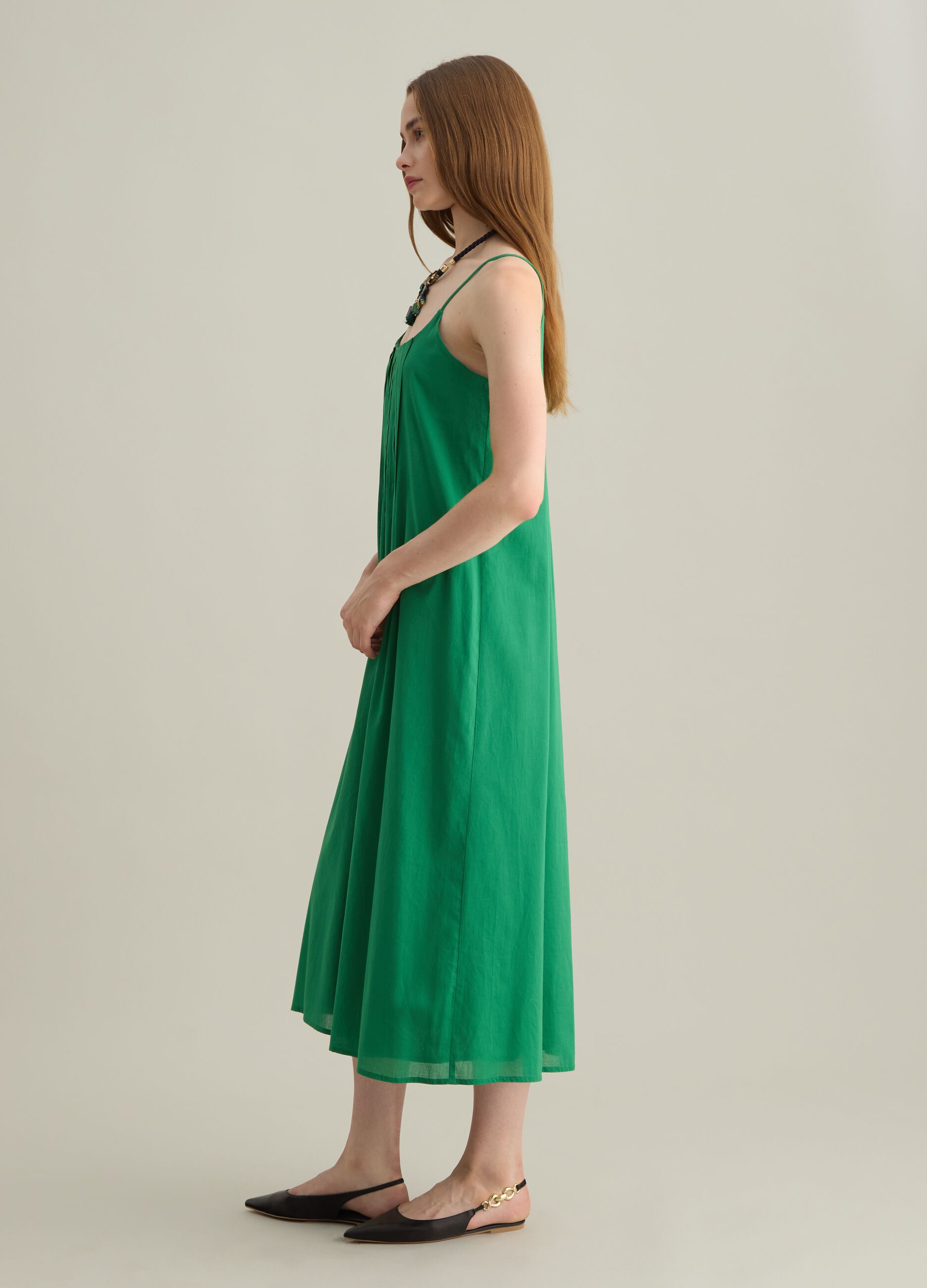 Women's long green pure cotton dress, regular fit