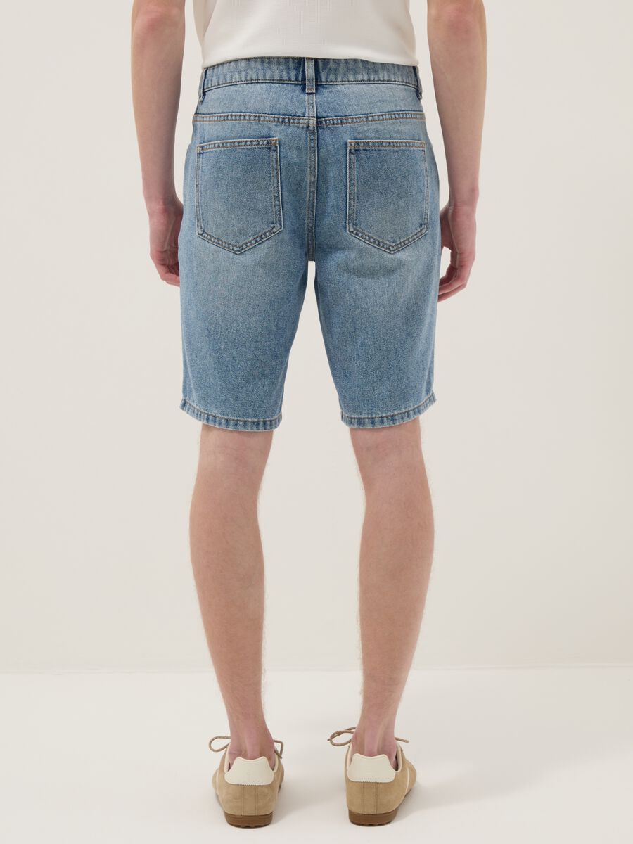 Blue Slim Fit Cotton Blend Denim Shorts_2