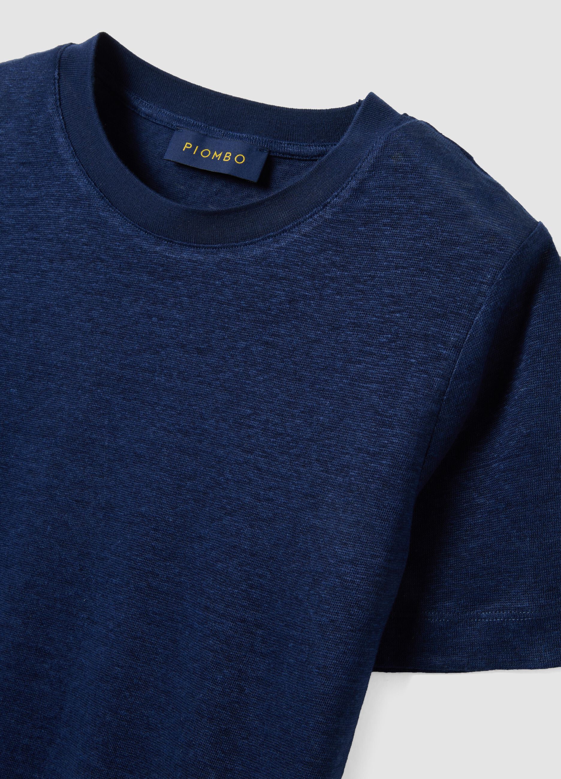Blue pure linen short-sleeve T-shirt, regular fit