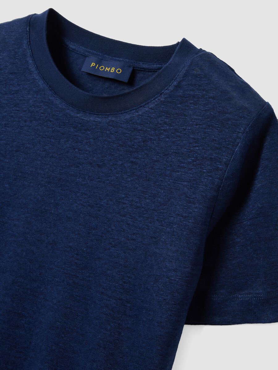 Blue pure linen short-sleeve T-shirt, regular fit_1