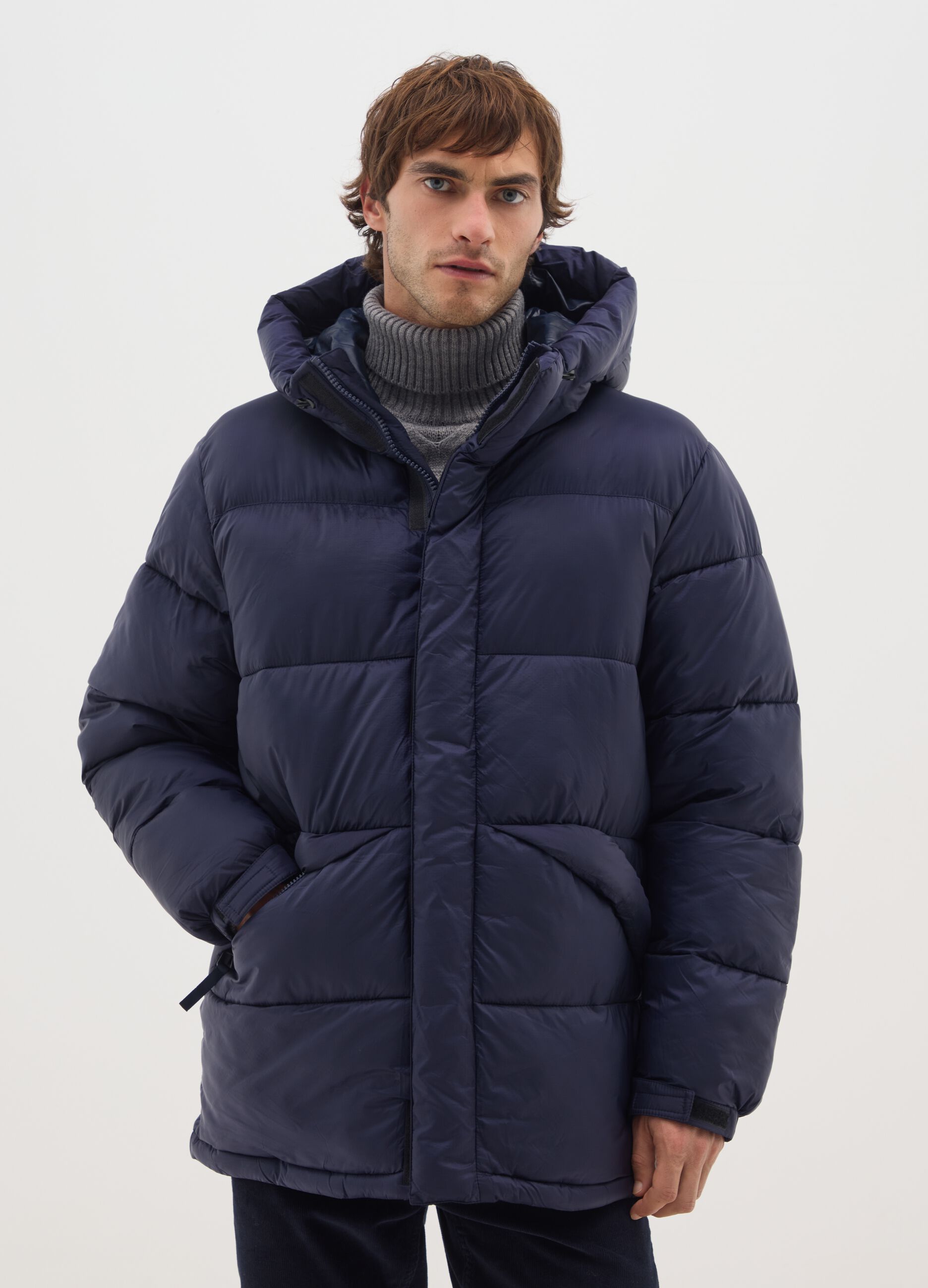 Blue Iconic Puffer Jacket with Adjustable Hood