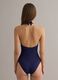 Blue stretch fabric swimsuit with halterneck ties_2