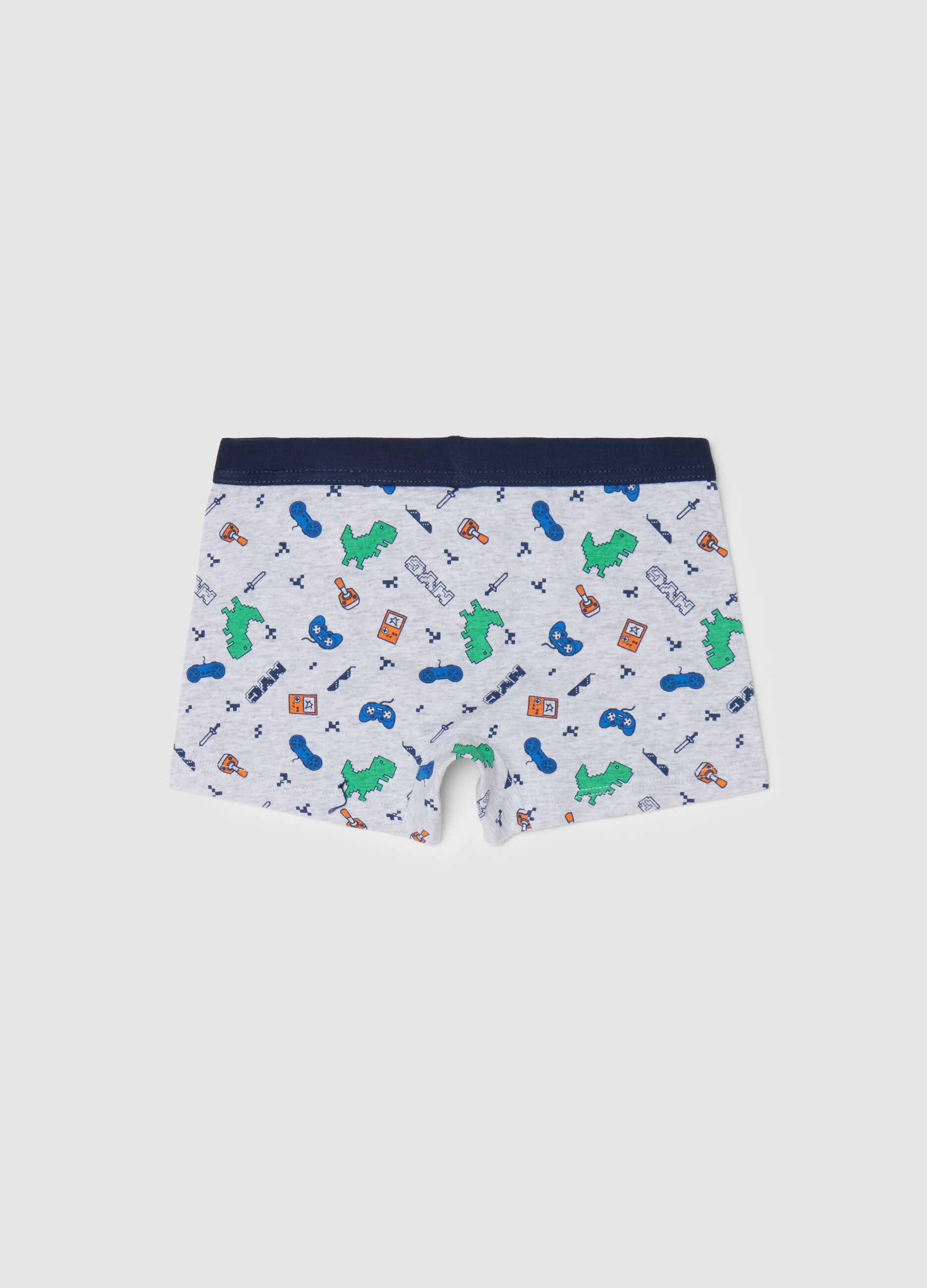 Stretch cotton boxer shorts with games print