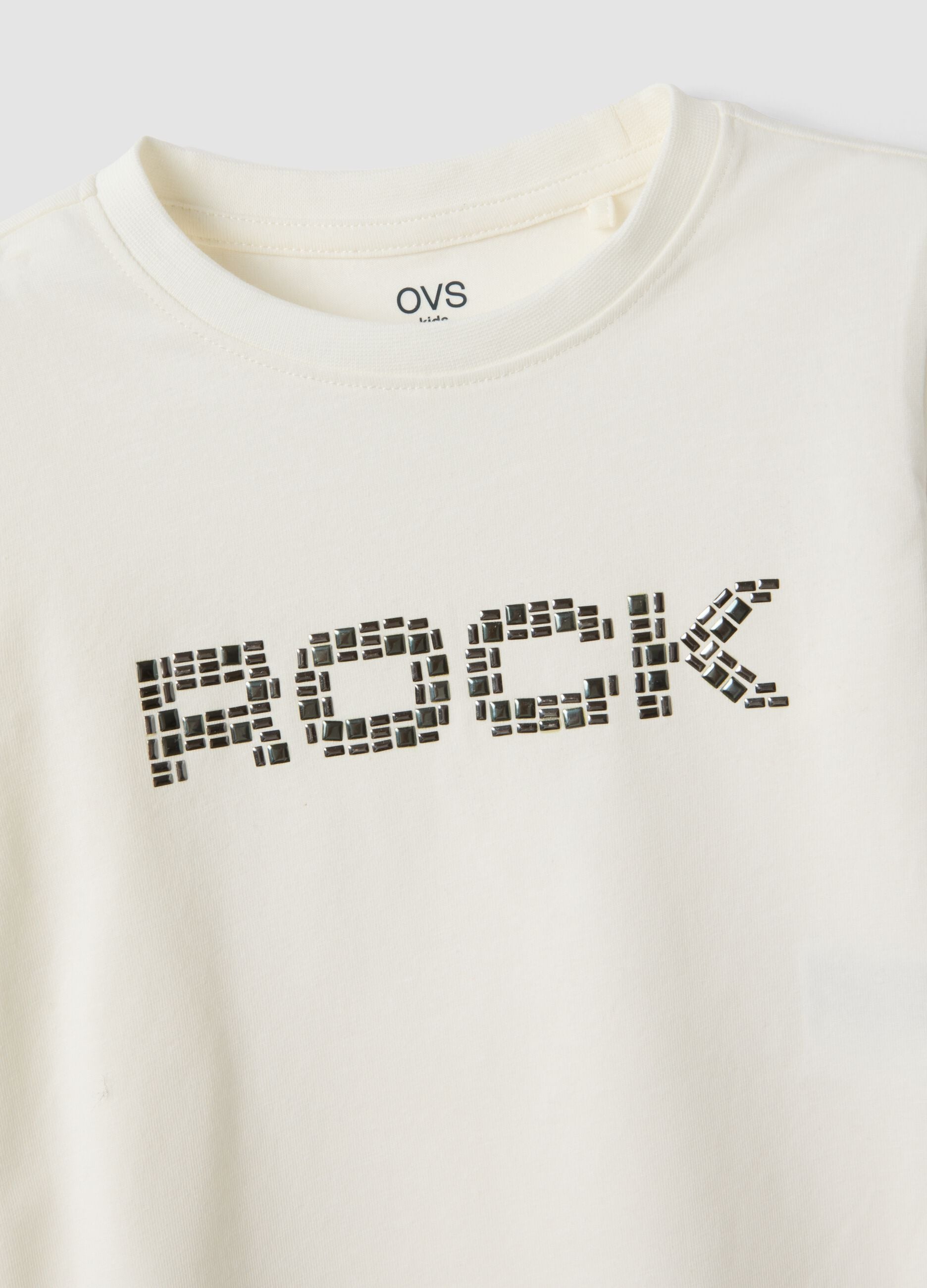White stretch cotton T-shirt with stud print for girls