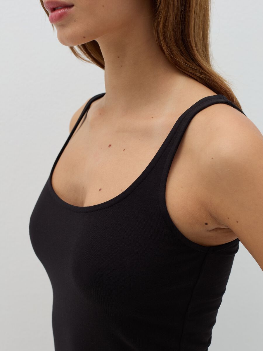 Canottiera basic in cotone stretch nera_3