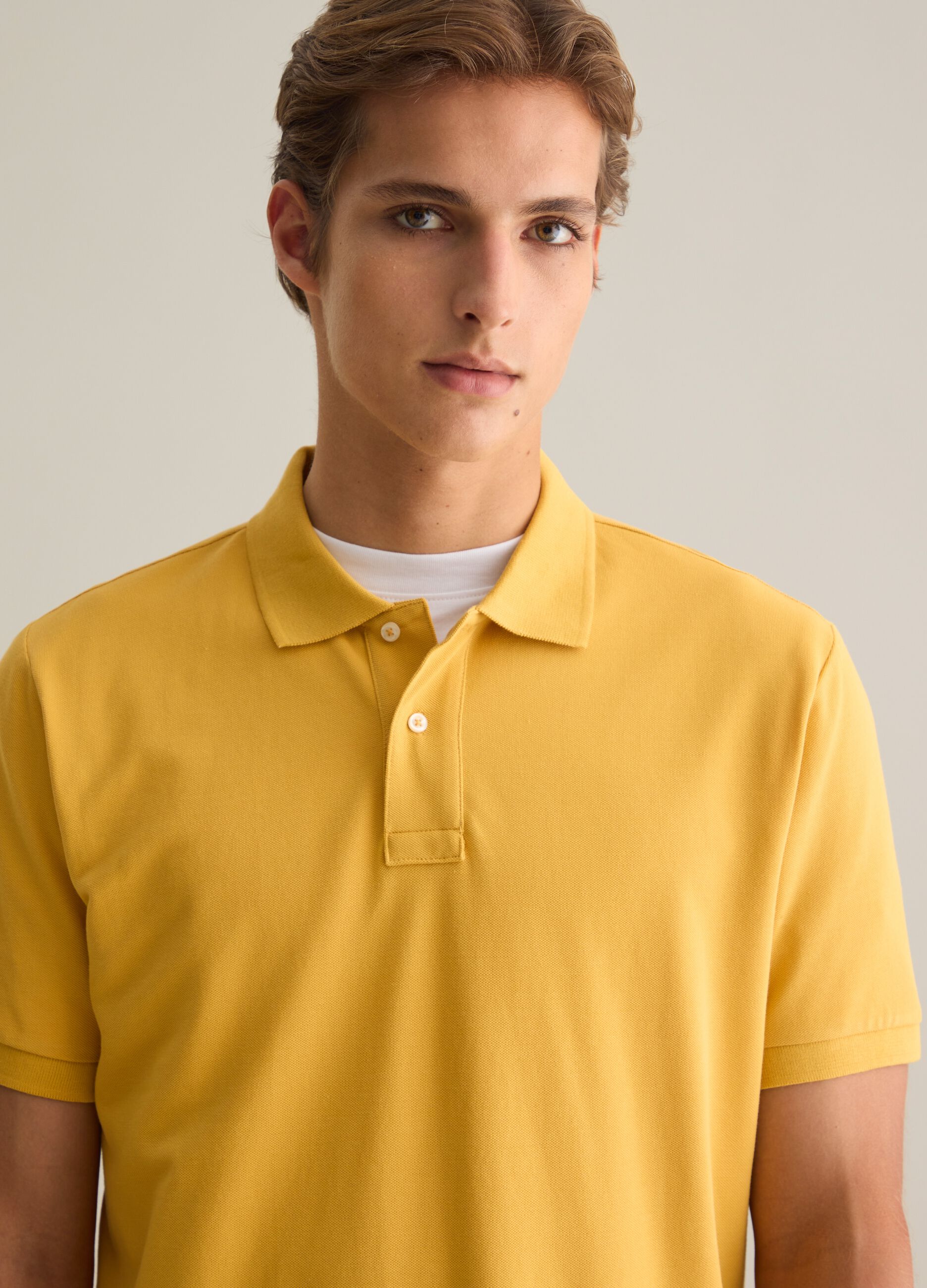 Polo da uomo in puro cotone Supima giallo regular fit