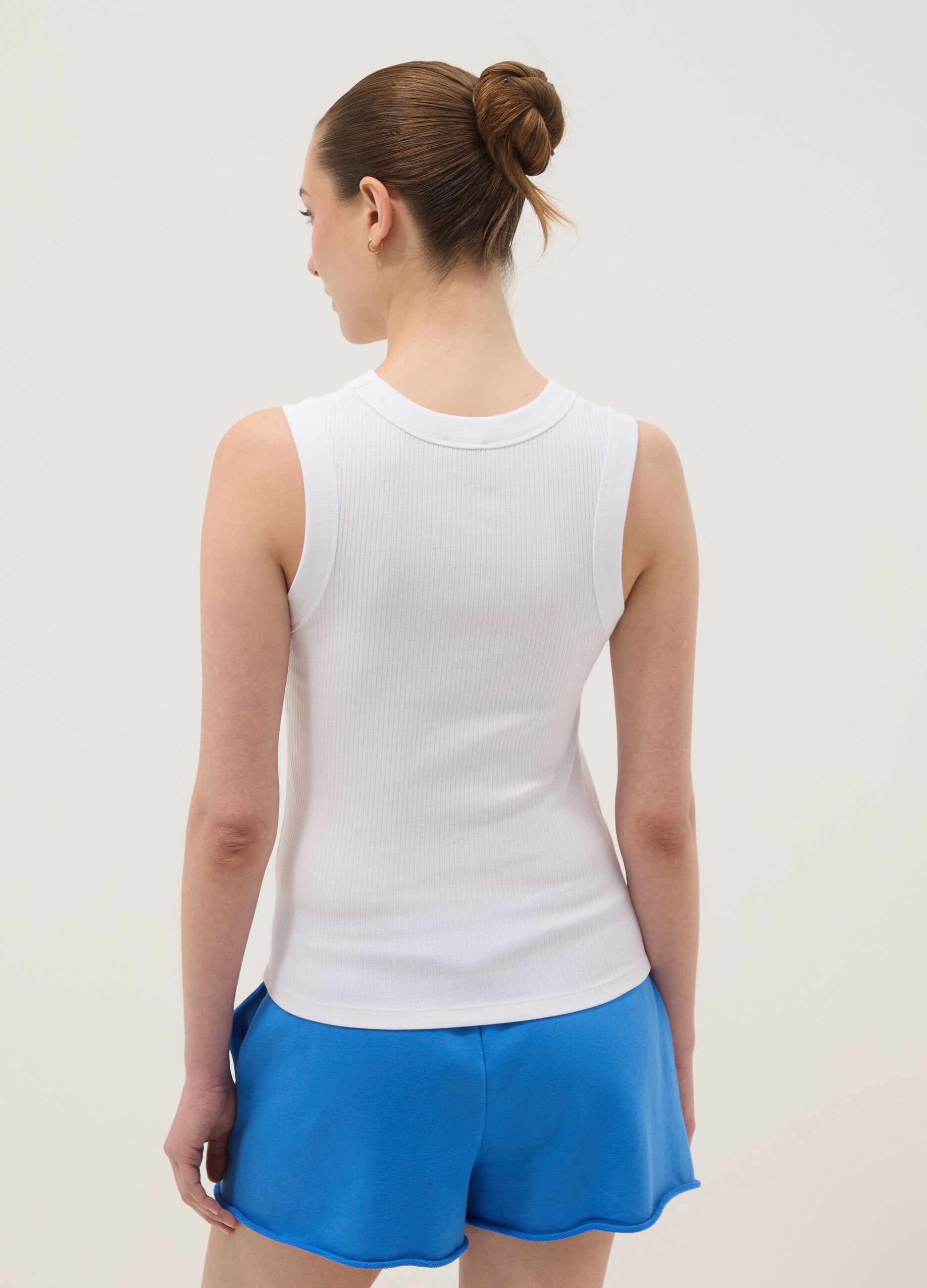 White fitted ribbed stretch cotton tank top