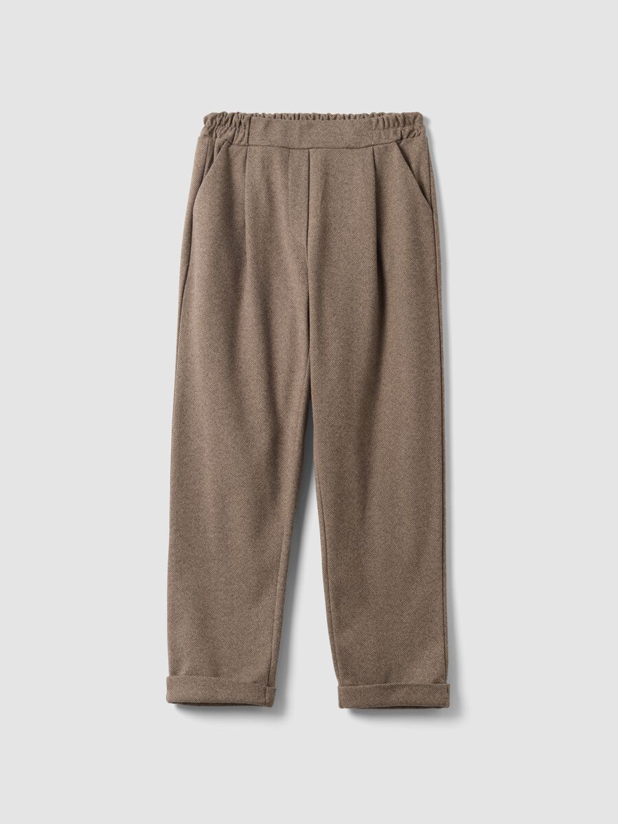 Pantaloni marroni regular fit con motivo chevron_4