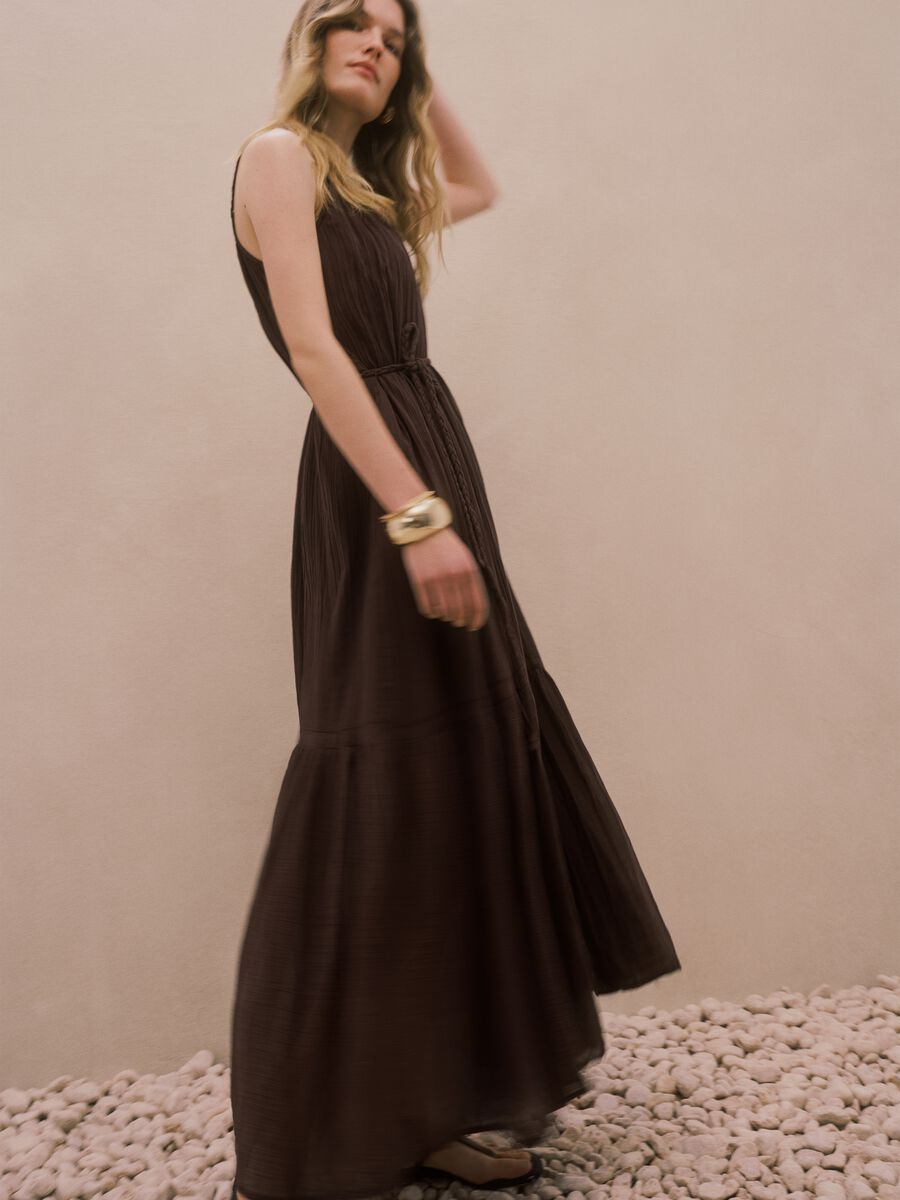 Brown pure cotton long dress regular fit_0