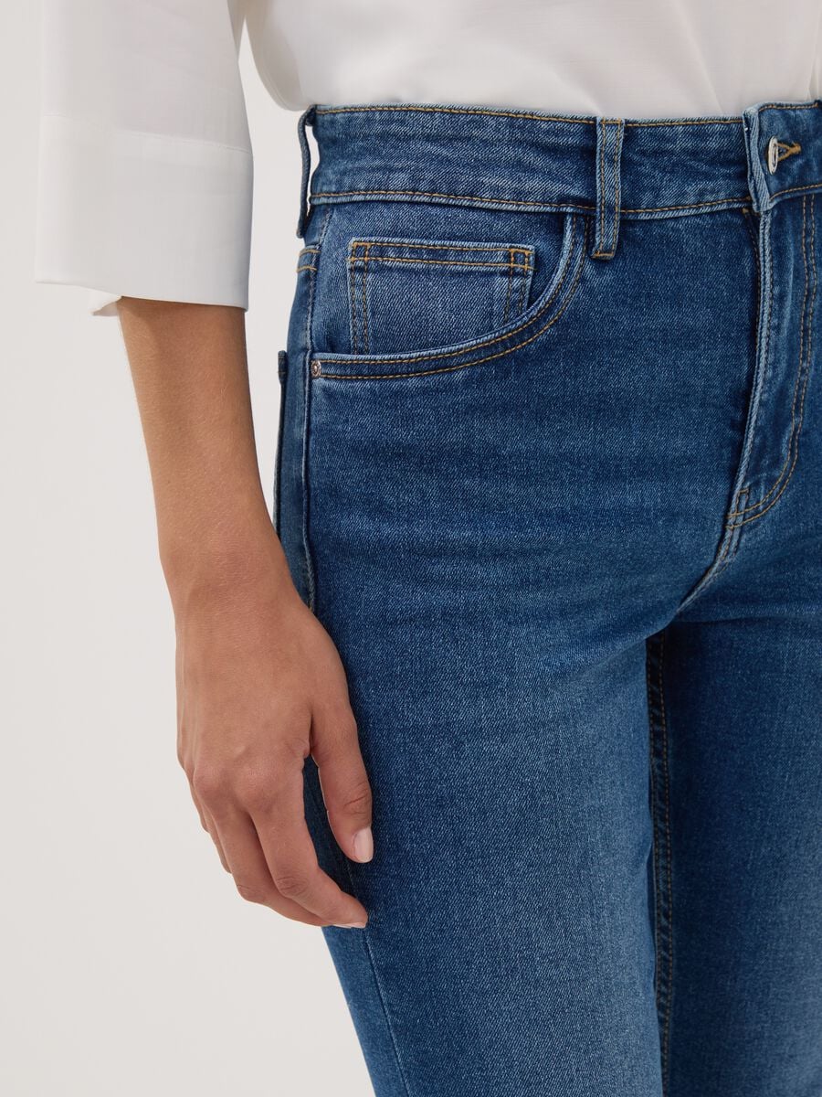 Blue cropped slim-fit denim jeans in stretch cotton and viscose_3
