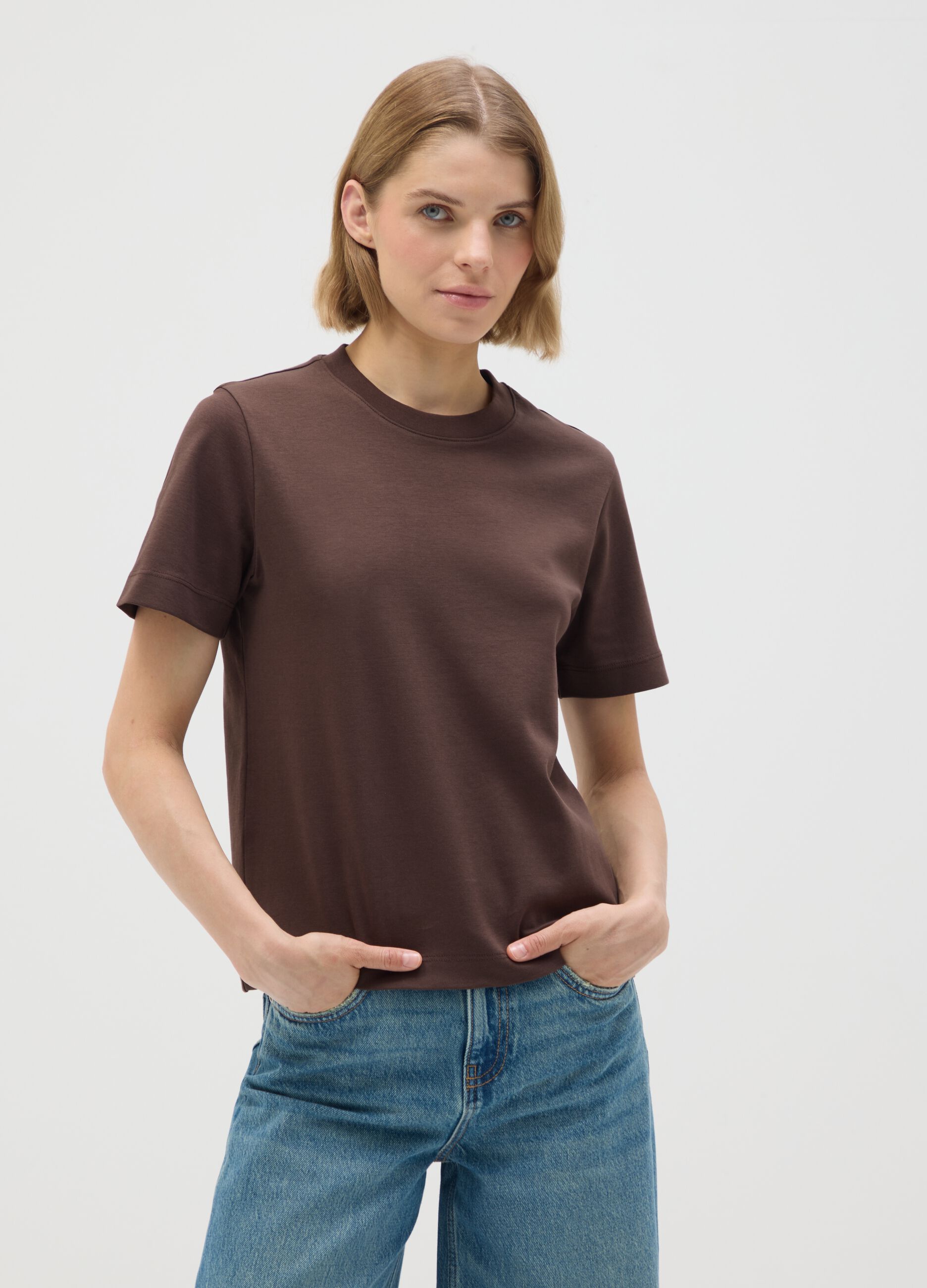 T-shirt in puro cotone marrone regular fit