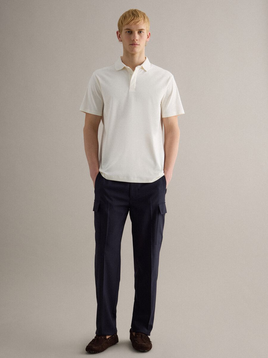 White short sleeve polo in pure cotton regular fit_2