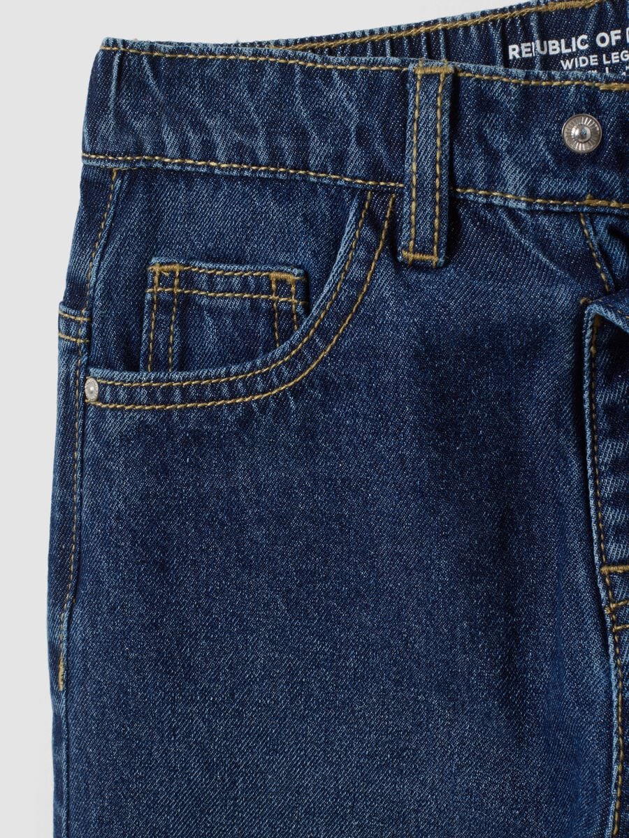 Jeans blu scuro in puro cotone wide leg per bambino_3
