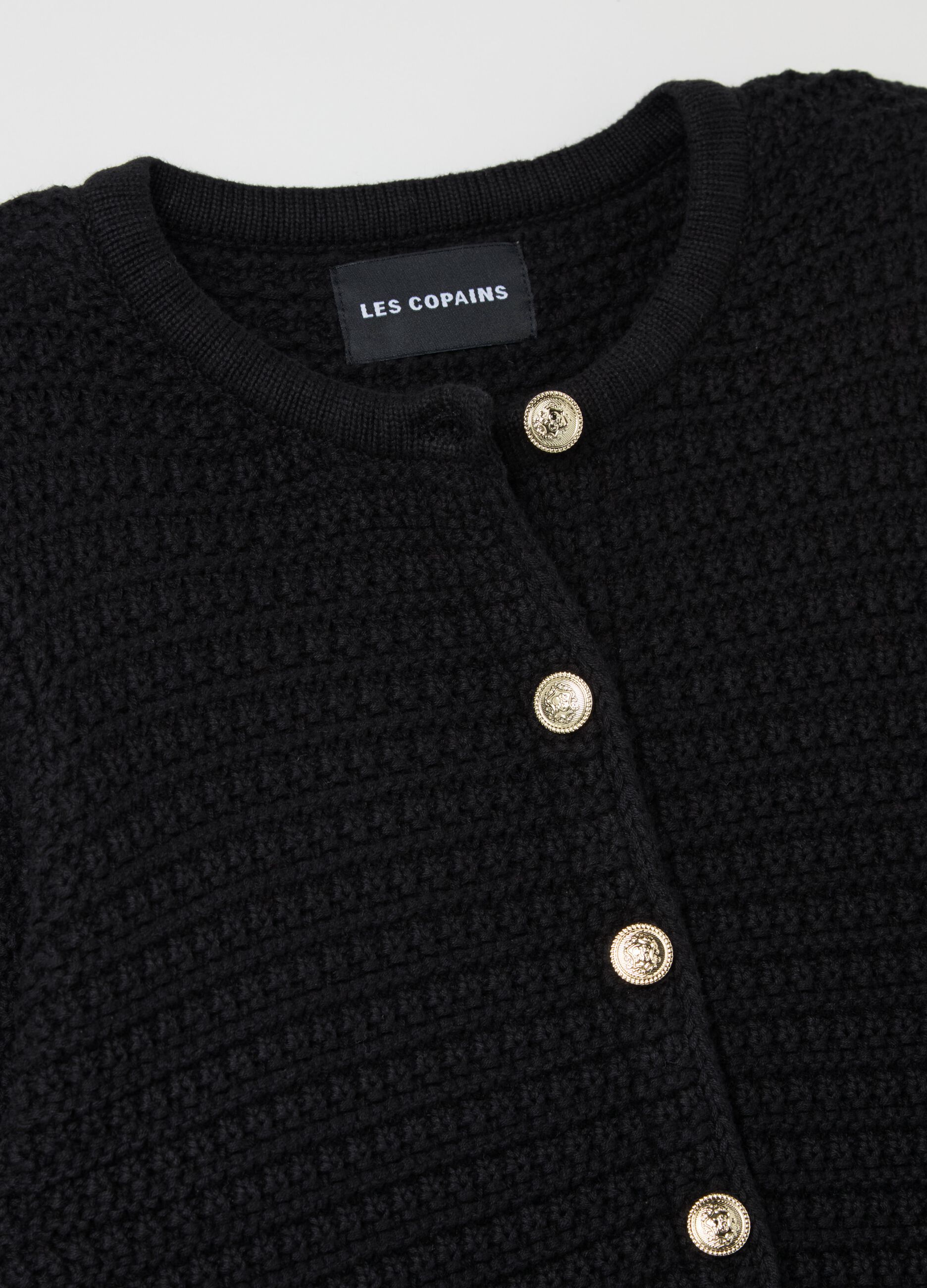 Knitted cardigan jacket with gold buttons