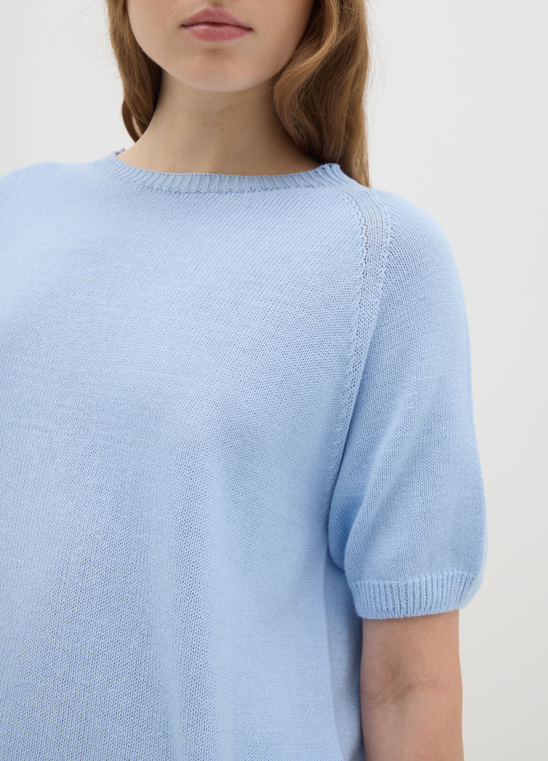 Women's light blue pure cotton regular fit t-shirt