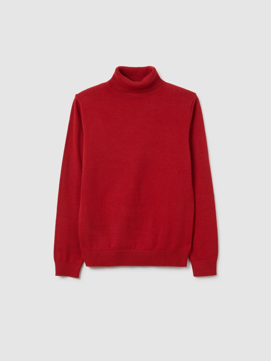 Red high-neck jumper for boys in pure cotton regular fit_0