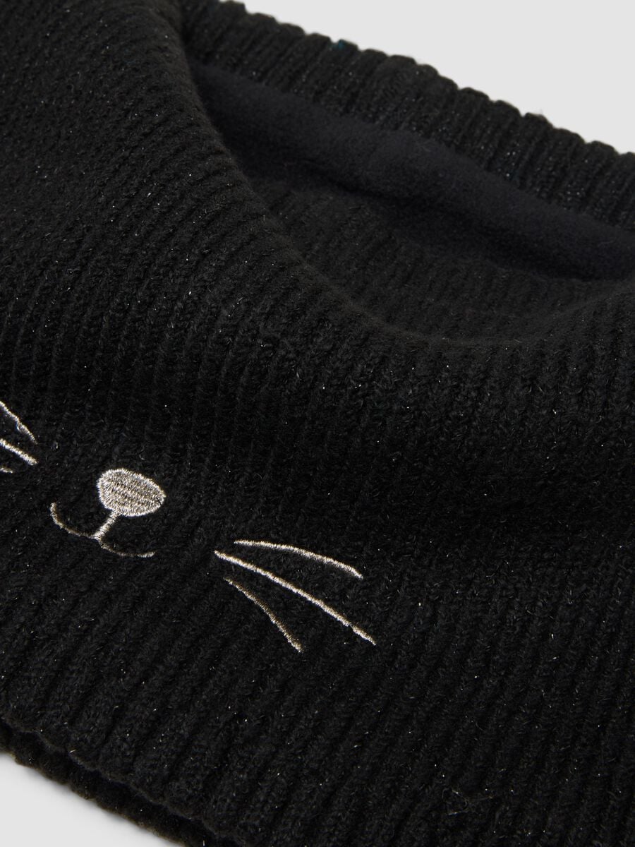 Sciarpa nera in tessuto elasticizzato a costine_3