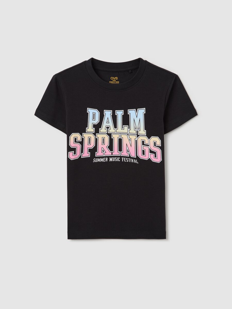 T-shirt nera in cotone stretch con stampa_3