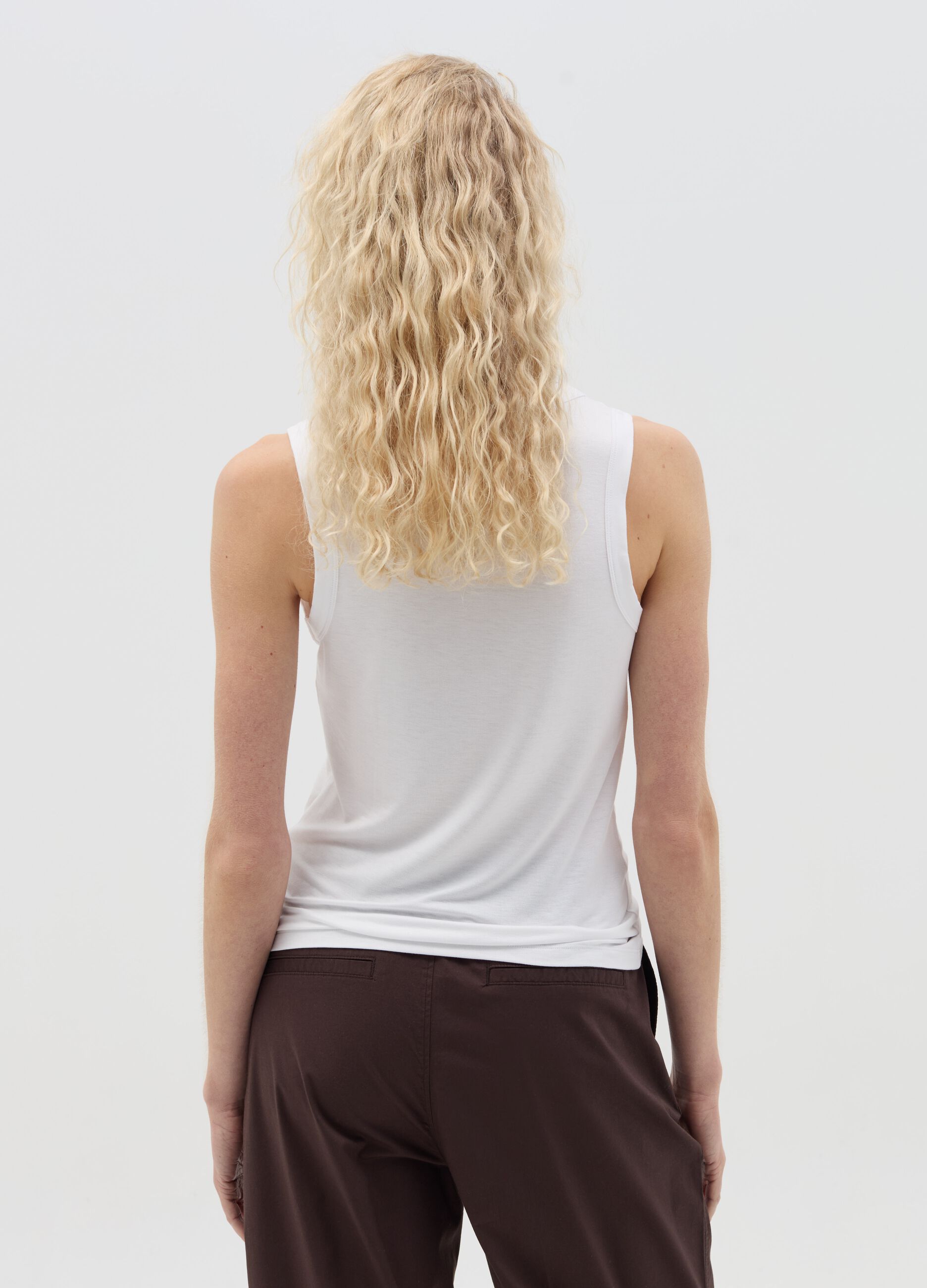 Basic blue tank top in stretch viscose