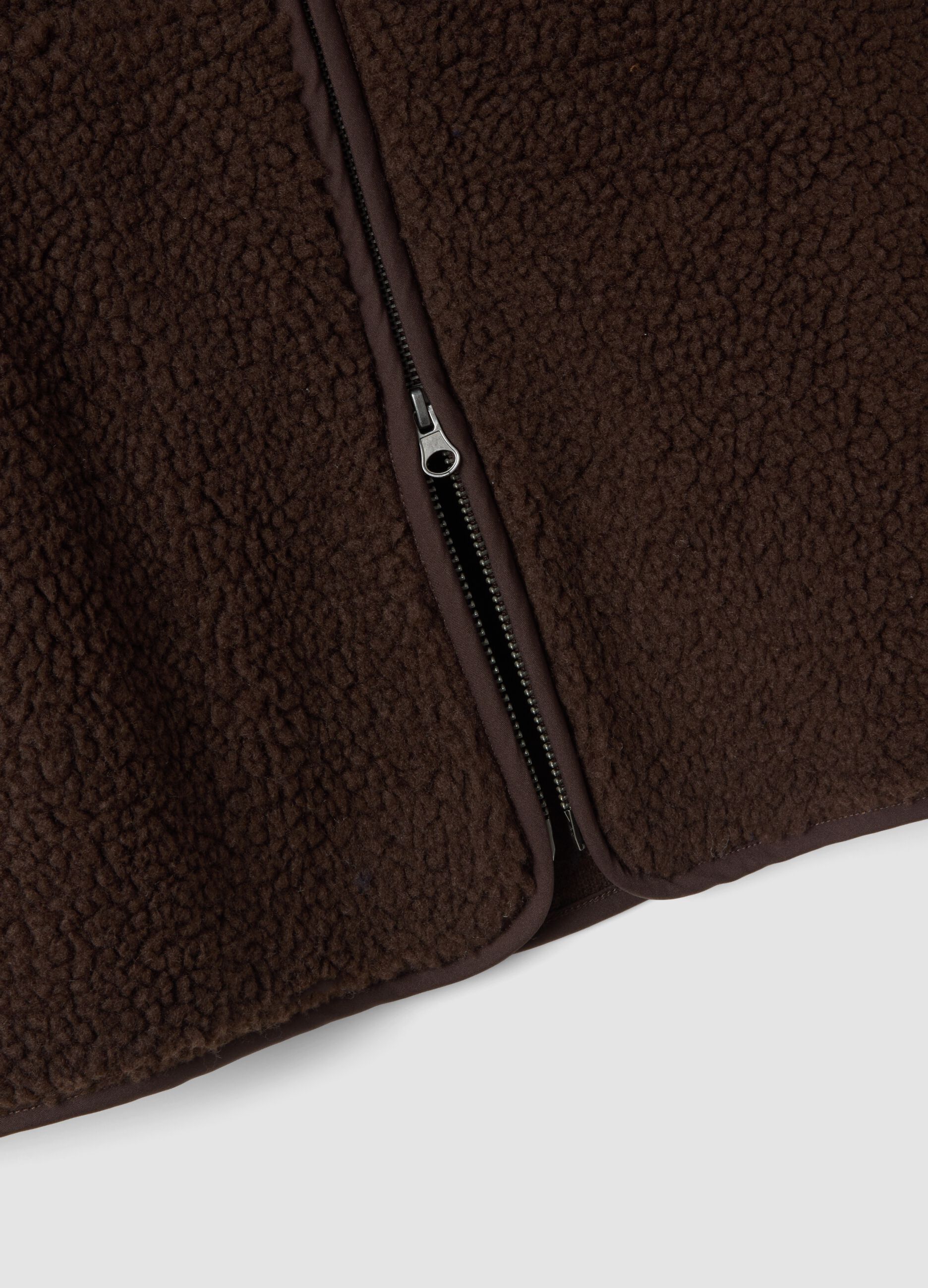 Brown regular-fit gilet with teddy-effect fabric