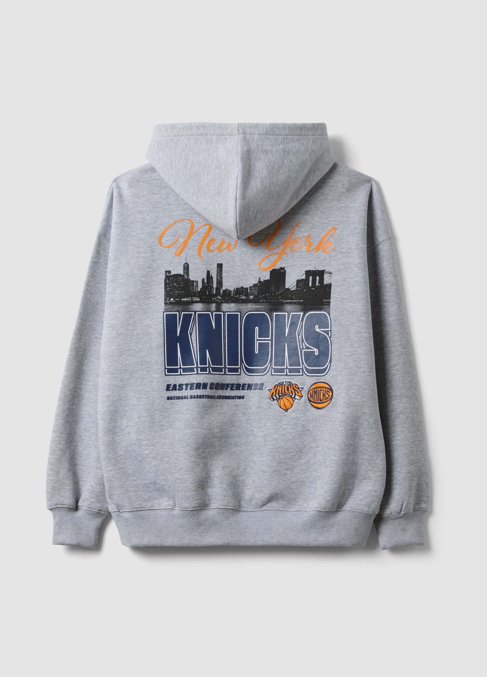 Grey cotton-blend hoodie with Knicks print