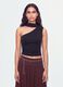 Black stretch top with asymmetric neckline and draped band_1