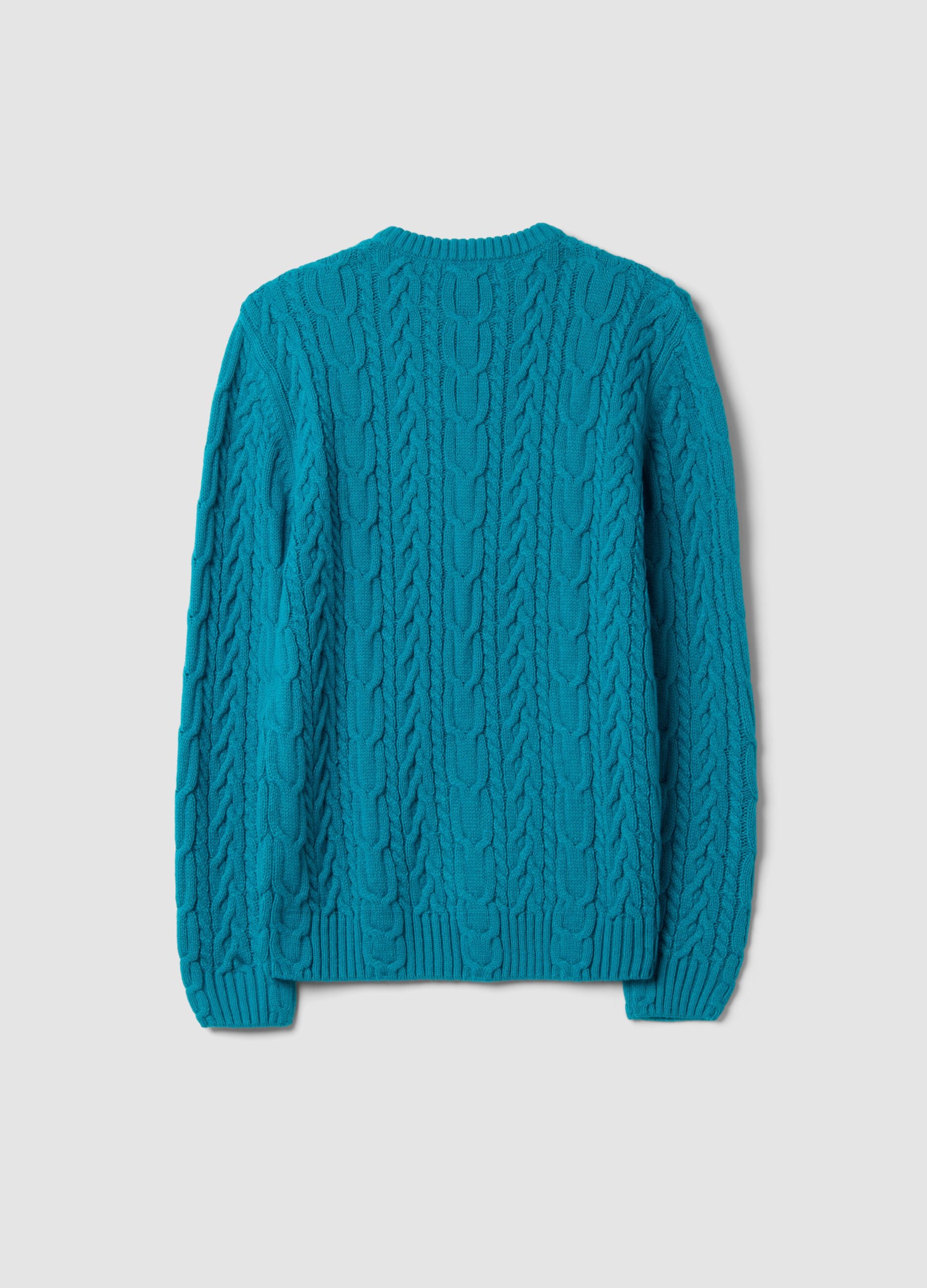 Maglia azzurra girocollo in misto lana con lavorazione jacquard
