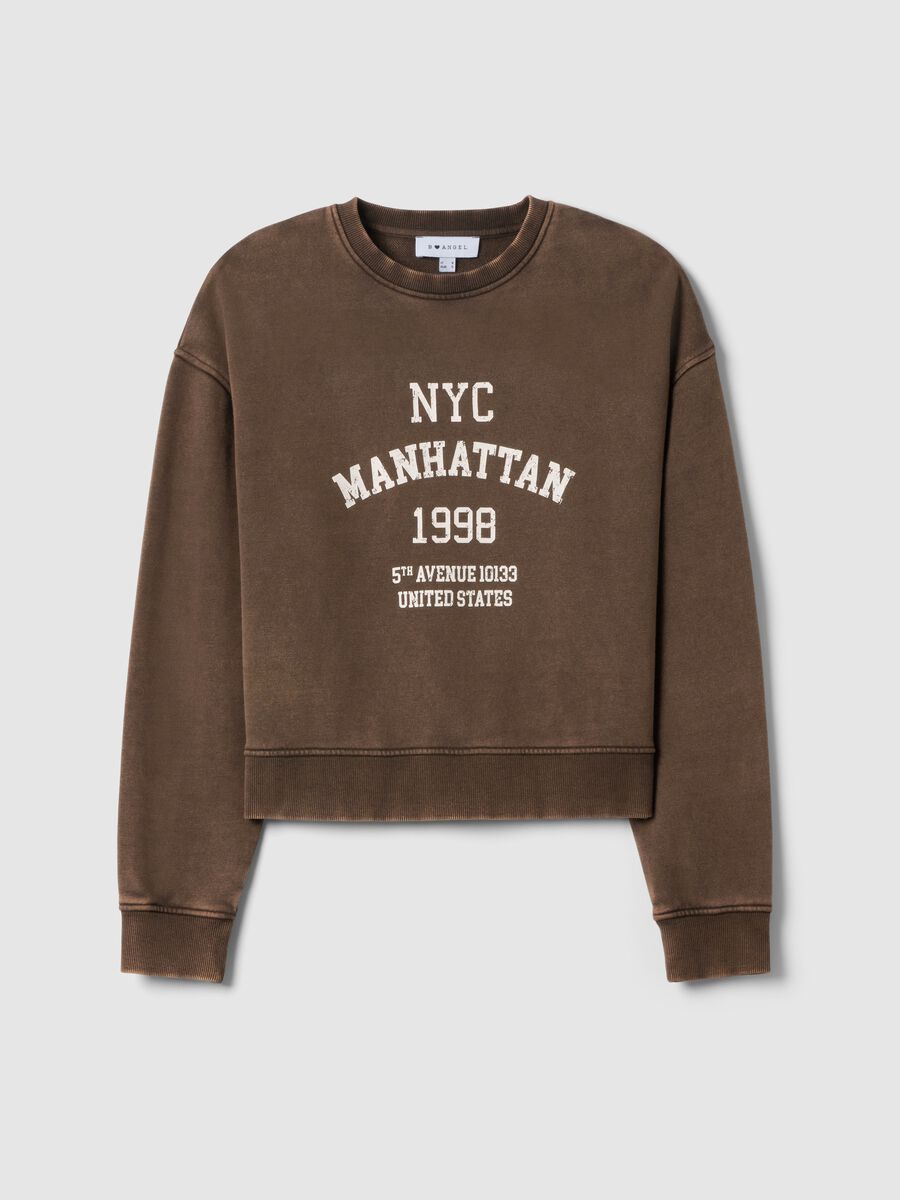 Felpa girocollo marrone in misto cotone regular fit con scritta_4