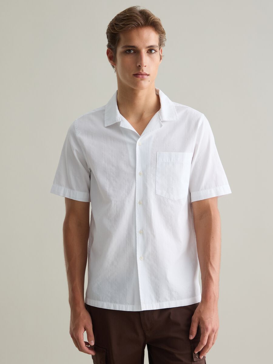 Men's White Pure Cotton Regular Fit Shirt with Pocket_0