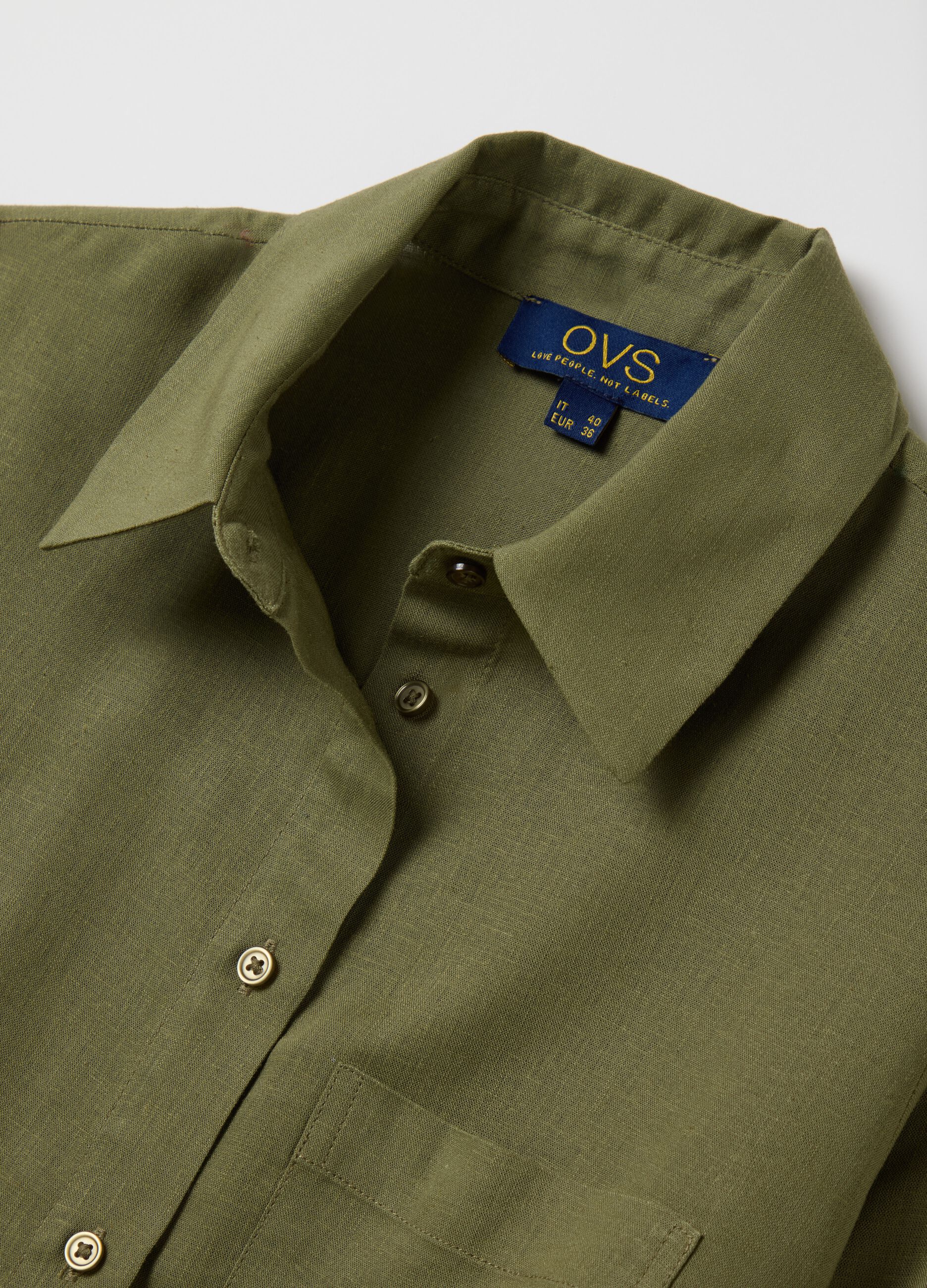 Women’s regular-fit shirt in green linen blend, without buttons