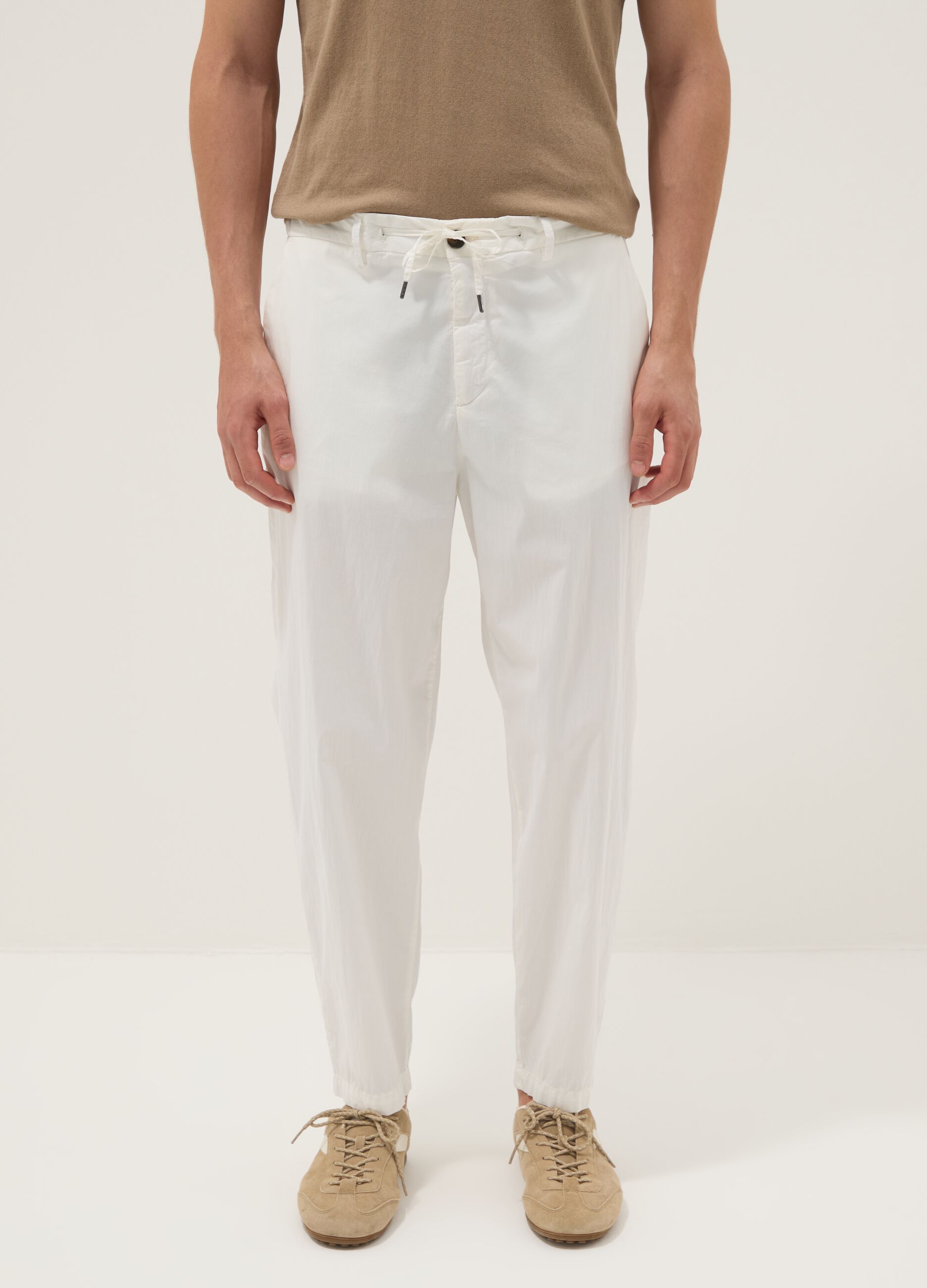 White stretch-cotton carrot-fit chino trousers