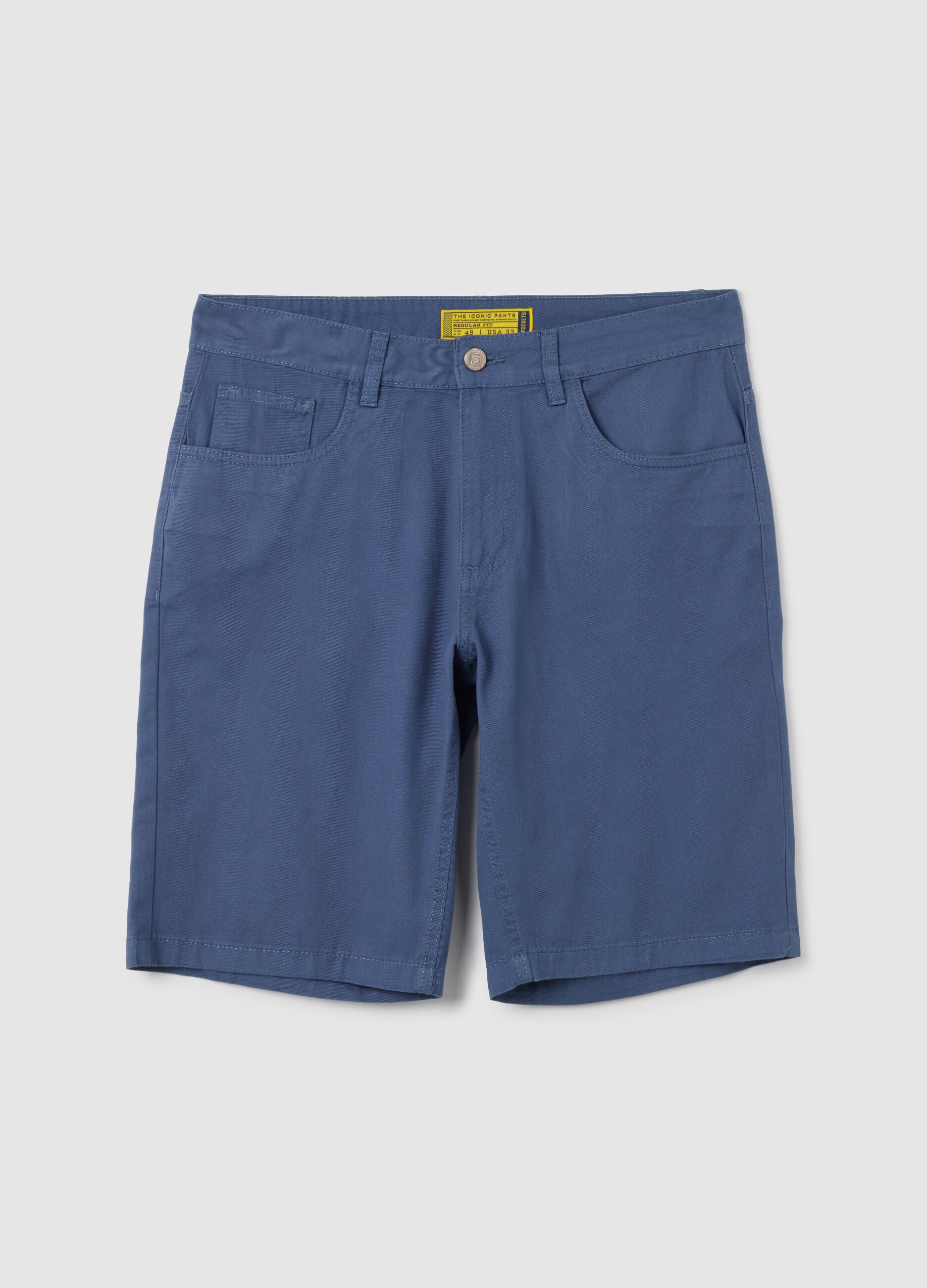 Bermuda da uomo in puro cotone blu regular fit