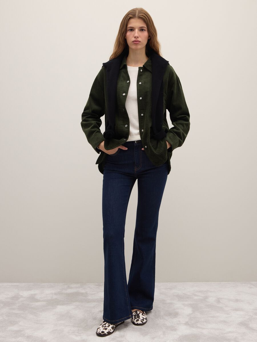 Green pure cotton regular fit corduroy shirt_1