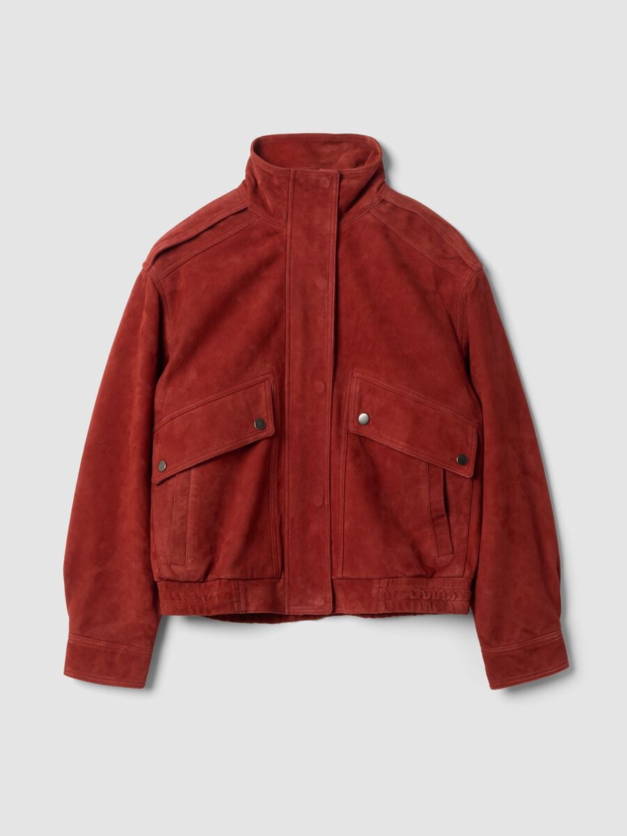Bomber rosso in vera pelle con zip e bottoni regular fit_4