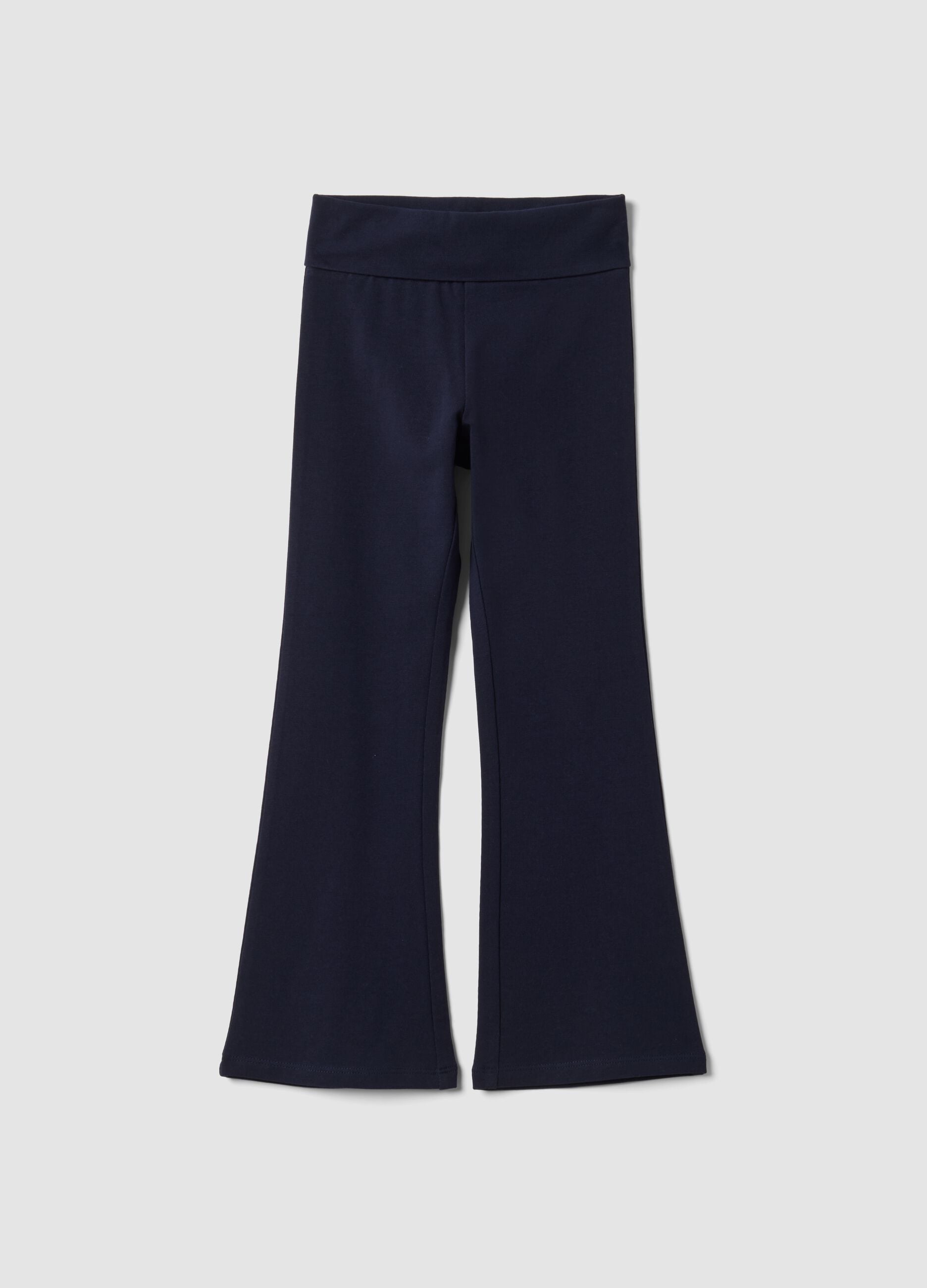 Girls' blue flared leggings in stretchy organic cotton