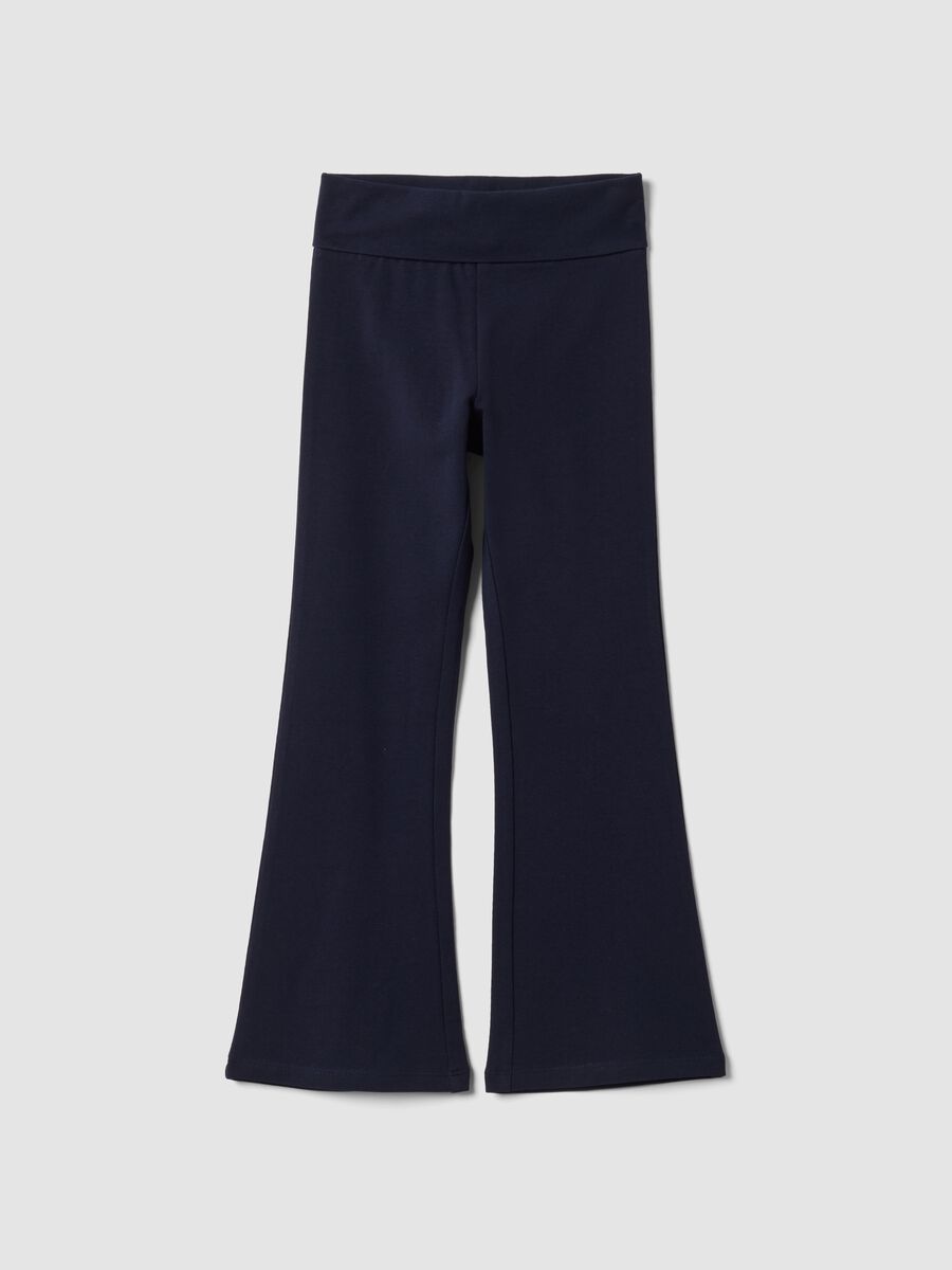 Leggings blu flare in cotone organico elasticizzato per bambina_0