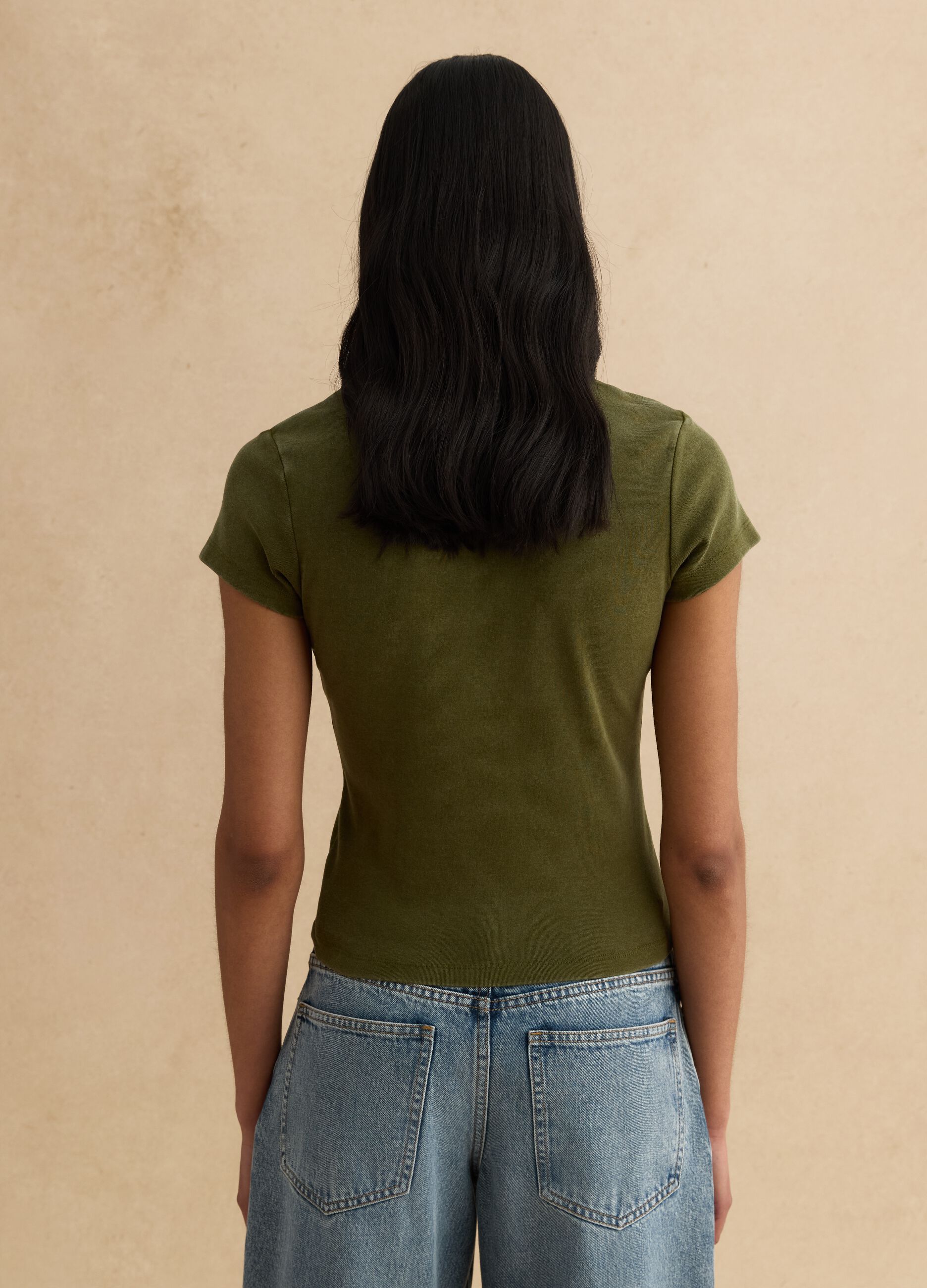 T-shirt fitted in cotone elasticizzato verde
