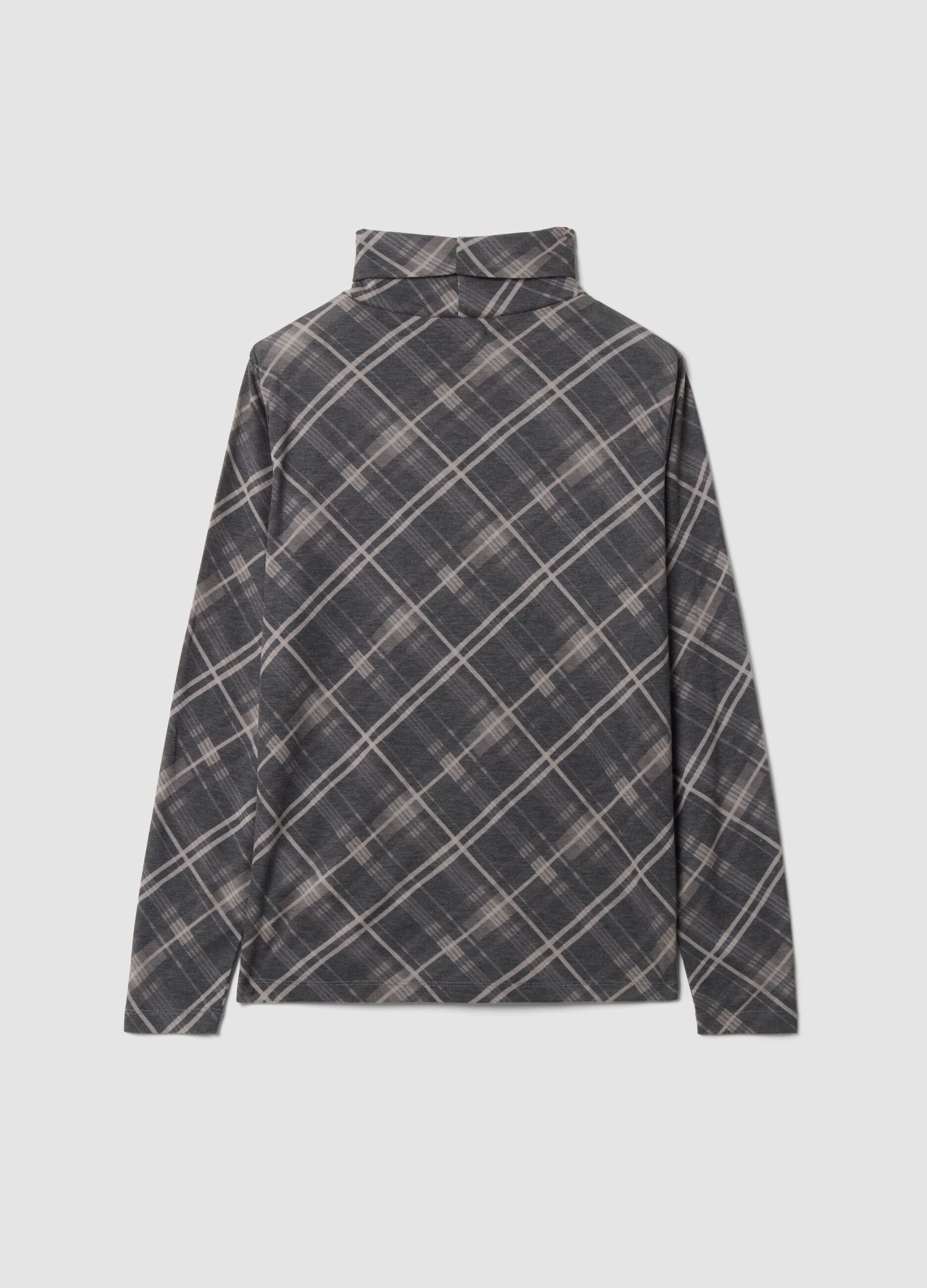 Grey lyocell-blend jumper with check roll neck, regular fit