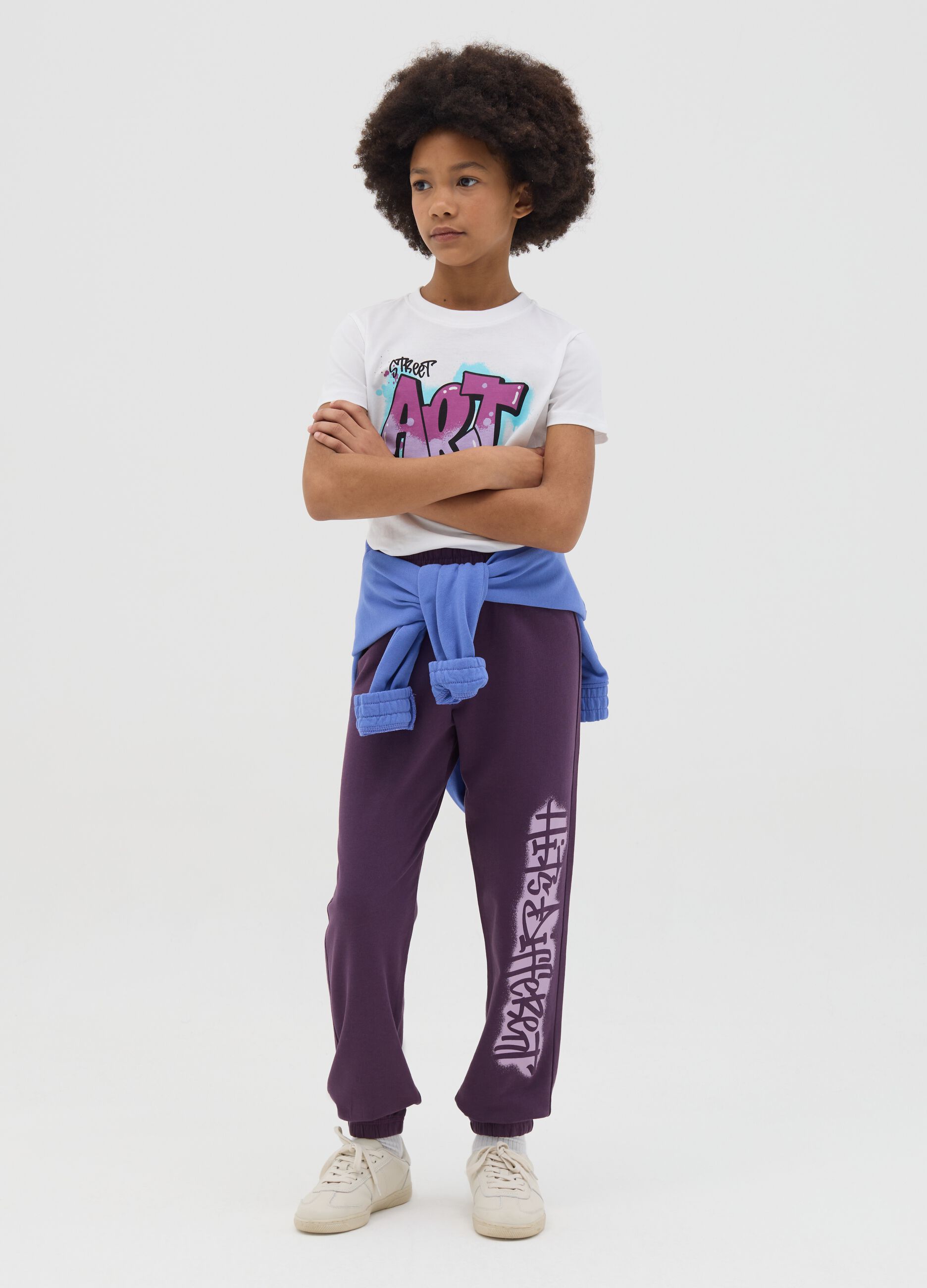 Joggers in cotone con coulisse e stampa