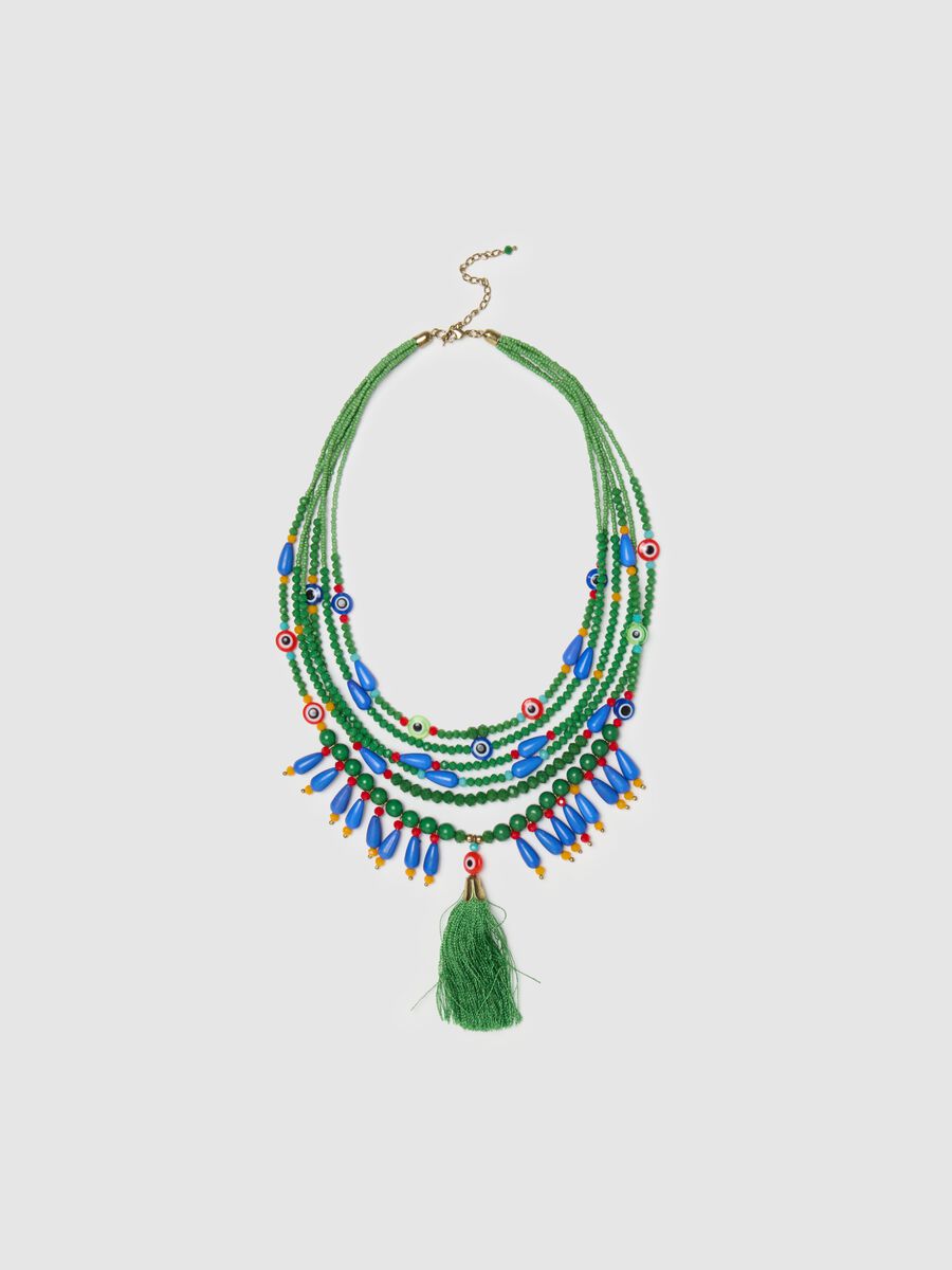 Multi-strand necklace with tassel and beads_0