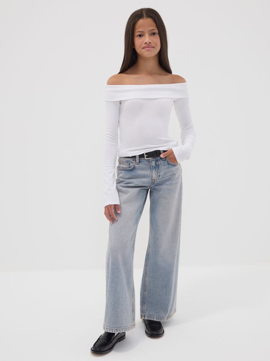 Jeans denim azzurri wide leg in puro cotone per ragazza_0