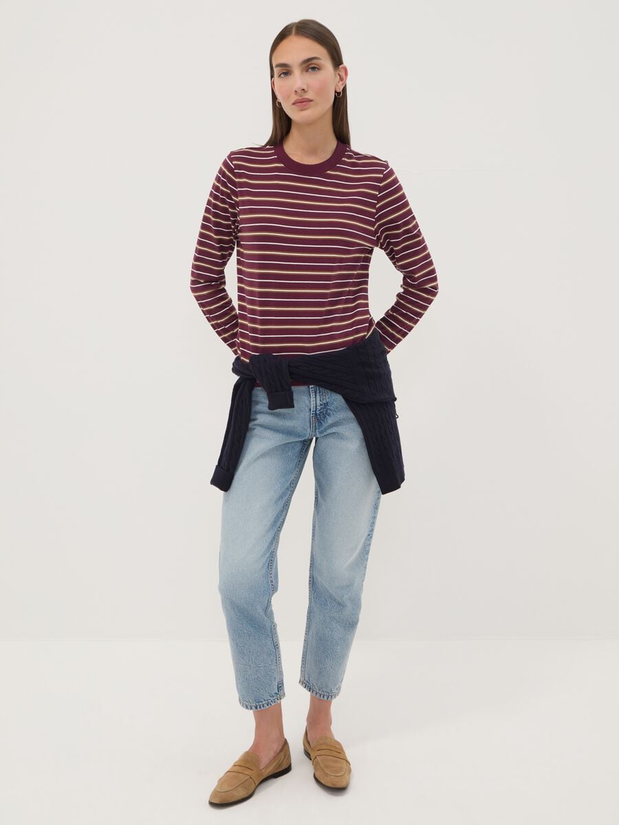 T-shirt multicolor in puro cotone a righe con girocollo regular fit_2