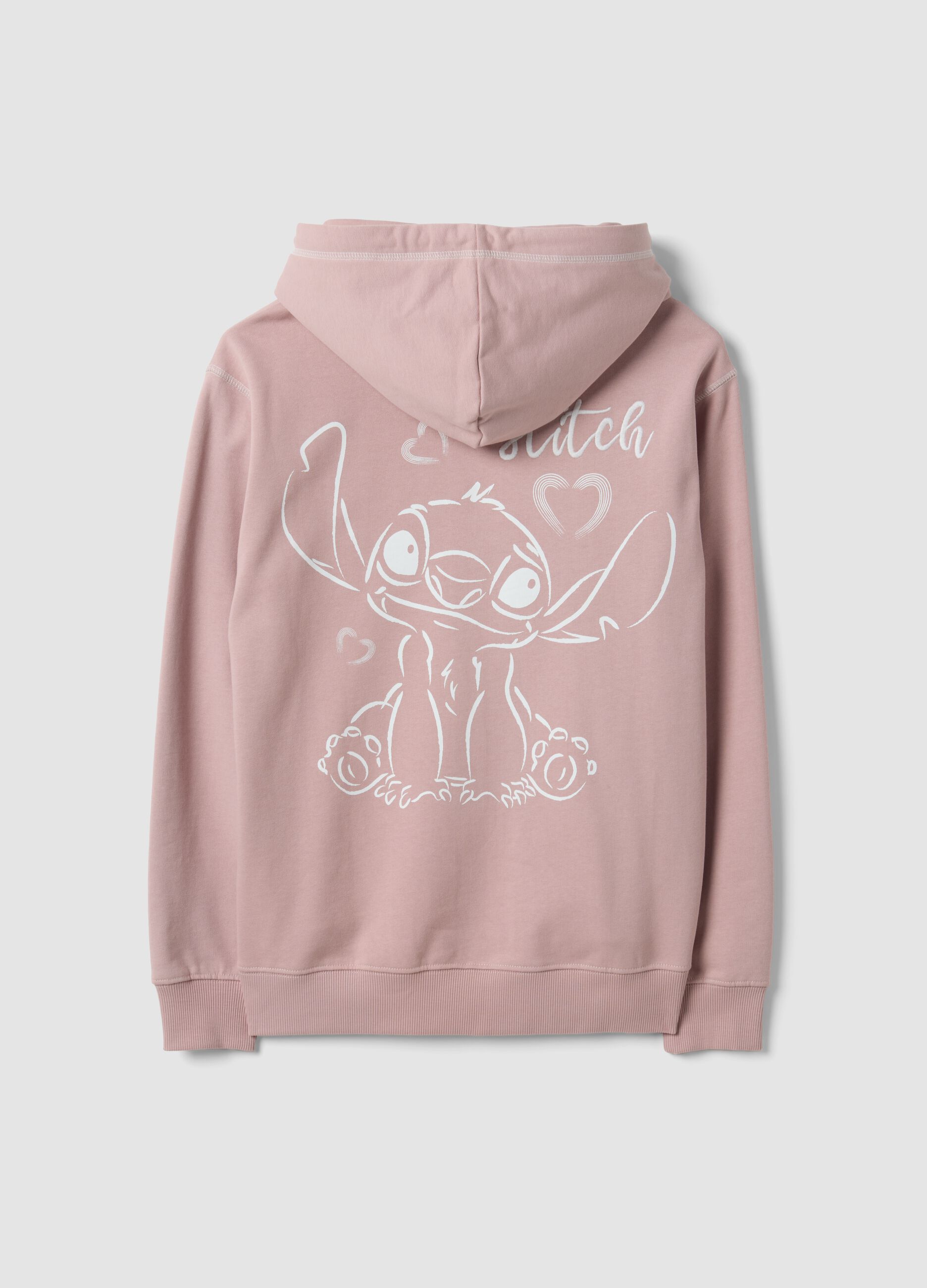 Pink hooded sweatshirt in pure cotton with Lilo & Stitch print
