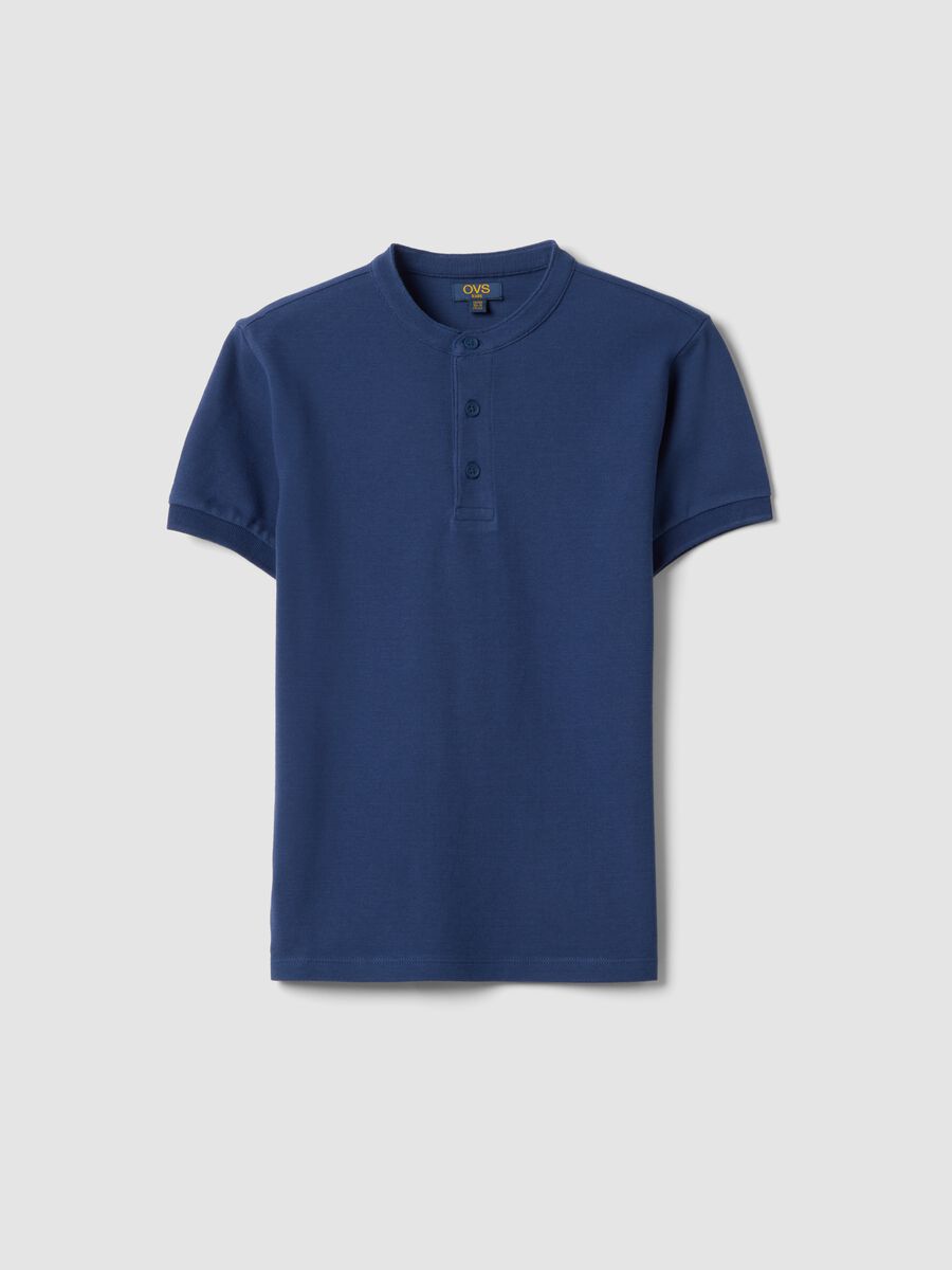 Polo in puro cotone blu da ragazzo regular fit con collo coreano_3