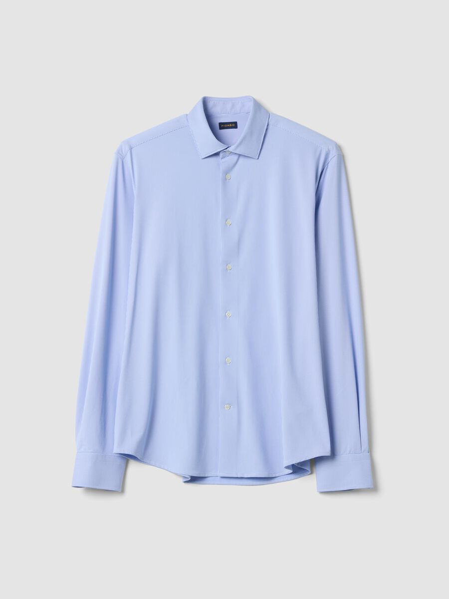 Camicia traspirante azzurra in tessuto elasticizzato 4 Way Stretch slim fit_0