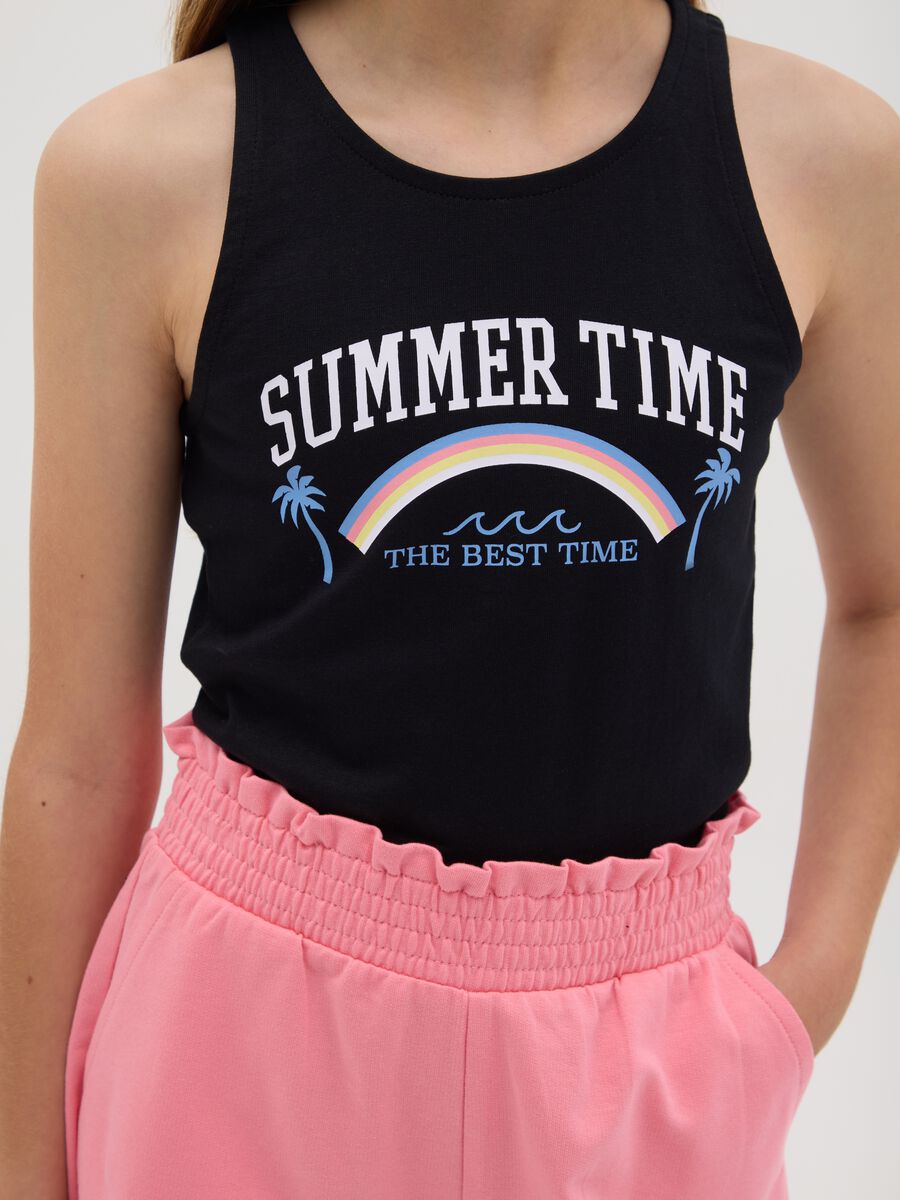 Completo jogging nero e rosa in cotone con stampa _3