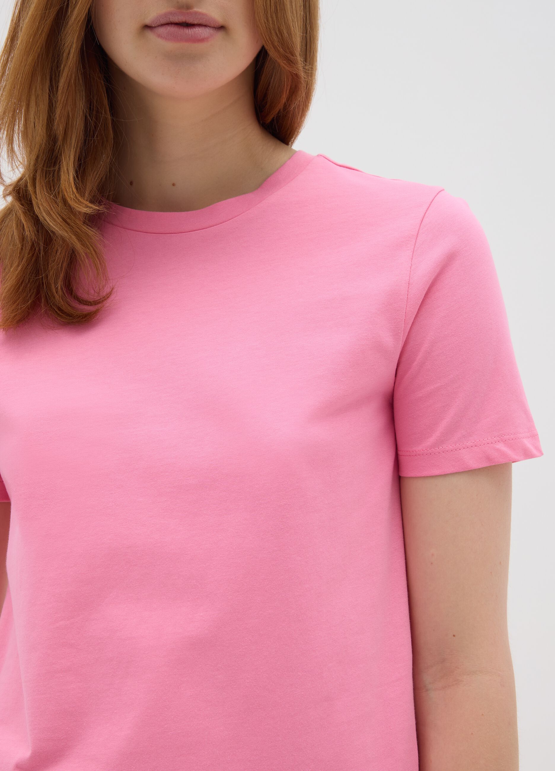 Women's pink pure cotton regular fit T-shirt