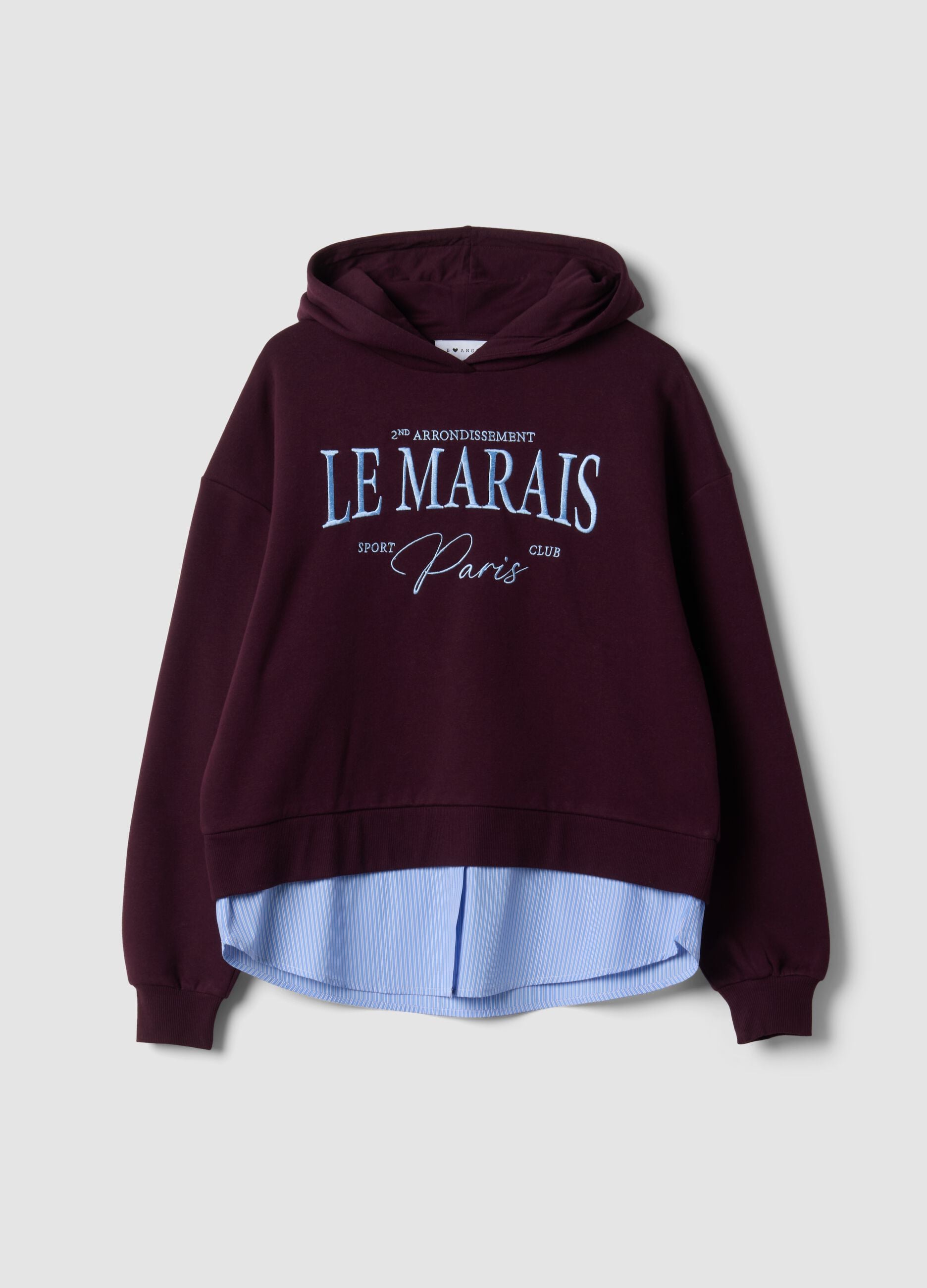 Felpa viola in misto cotone con cappuccio e finta camicia