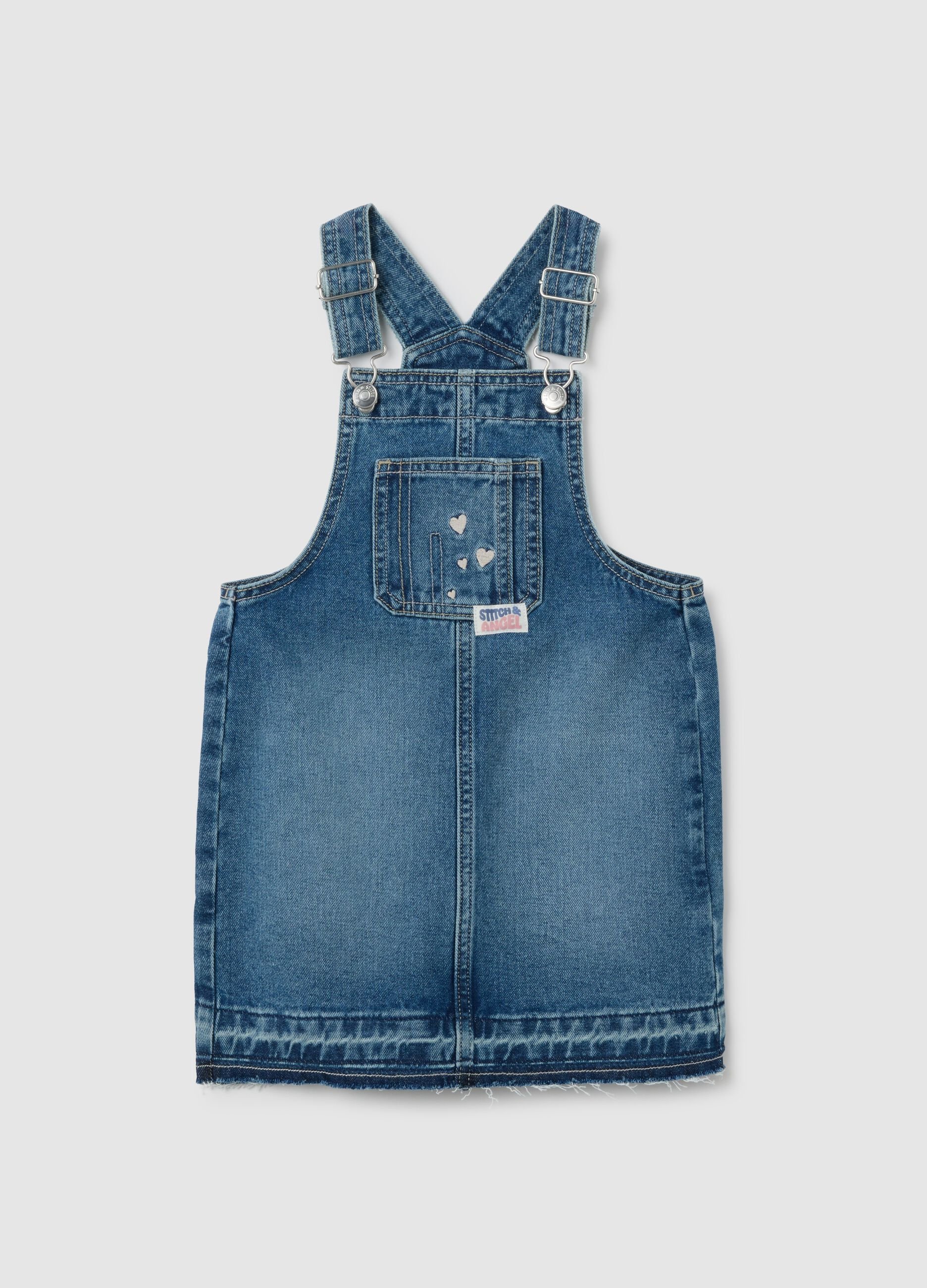 Girls' denim dungarees with embroidery