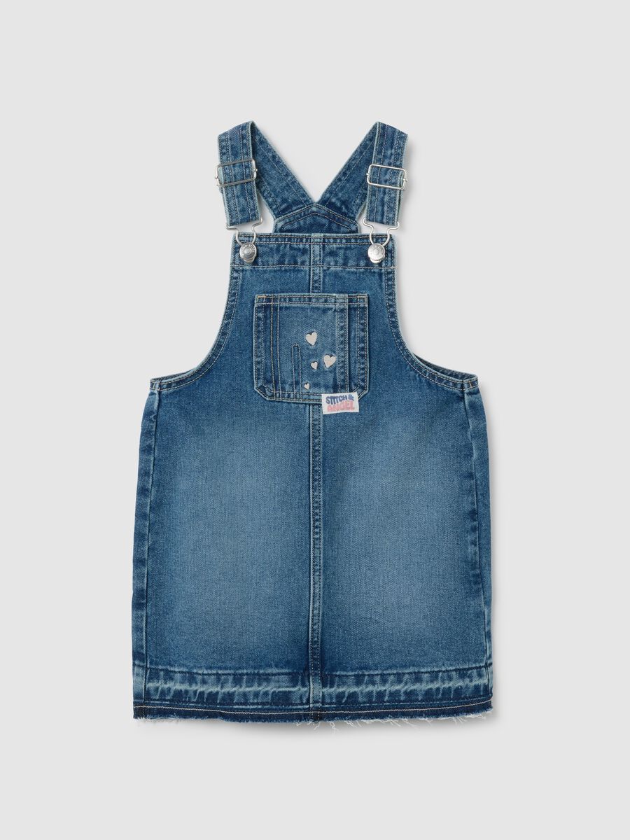 Salopette da bambina in denim con ricami_0